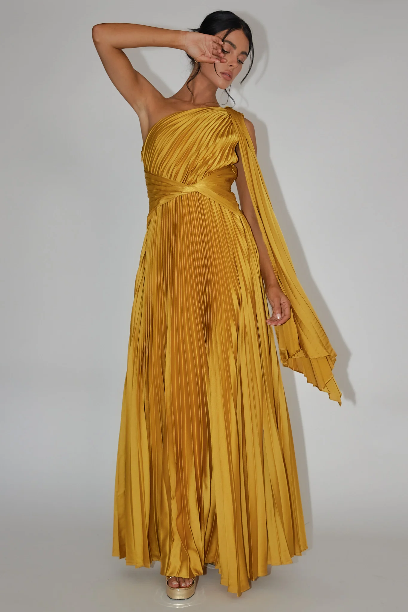 Laxmi Accordion Pleat Maxi Dress Moss - Image 5
