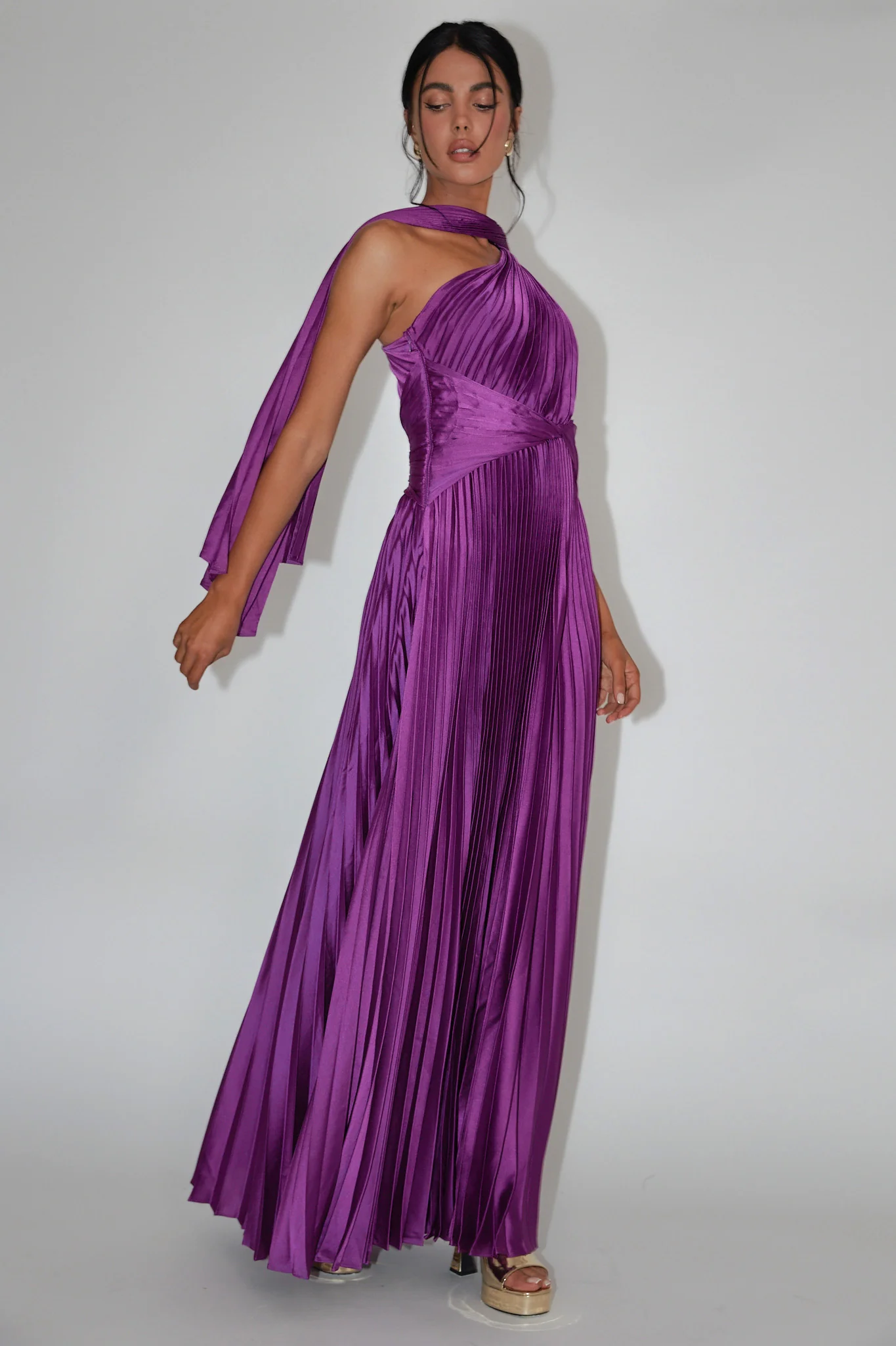 Laxmi Accordion Pleat Maxi Dress Purple - Image 4