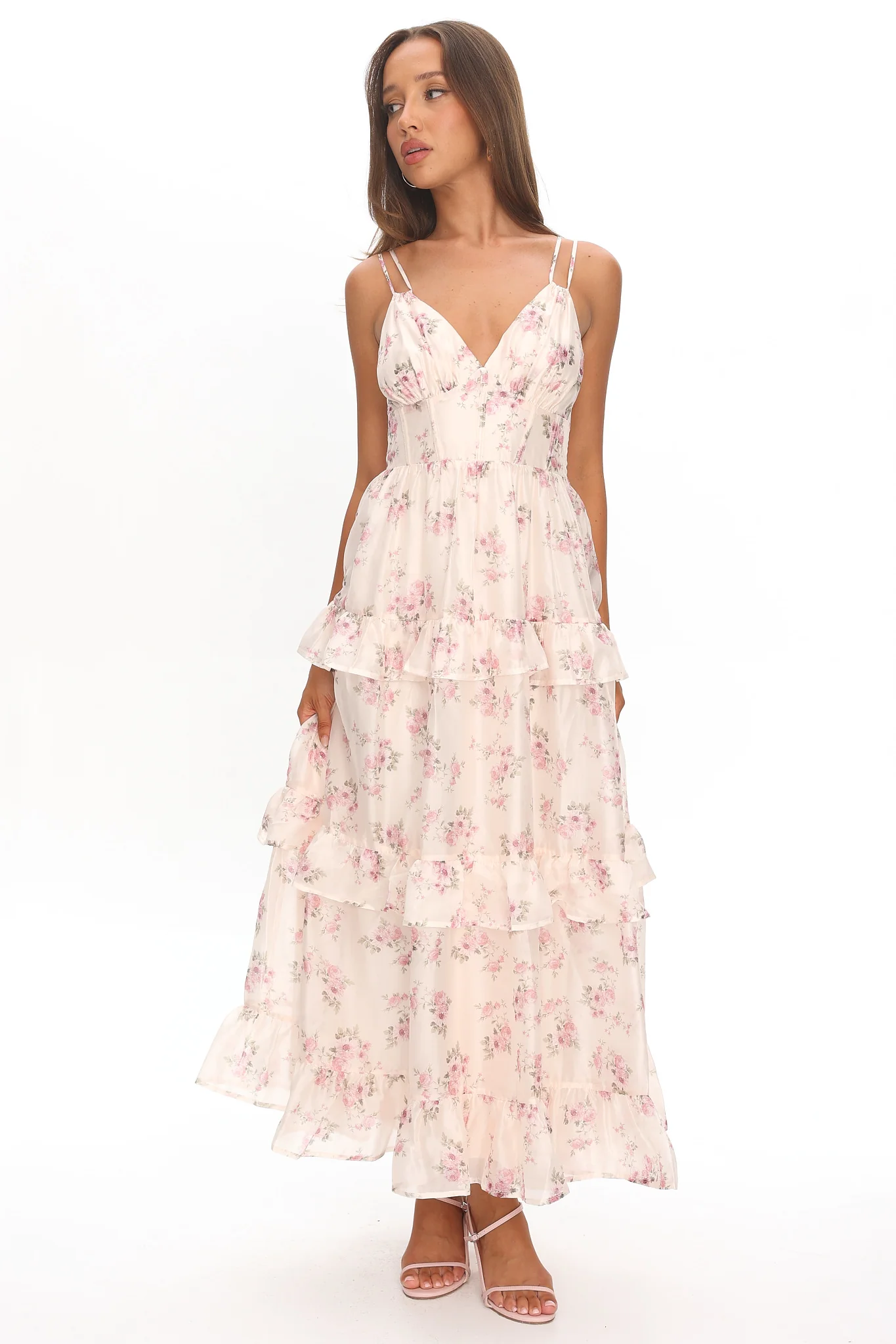 Layna Frill Trim Maxi Dress Floral Blush - Image 5