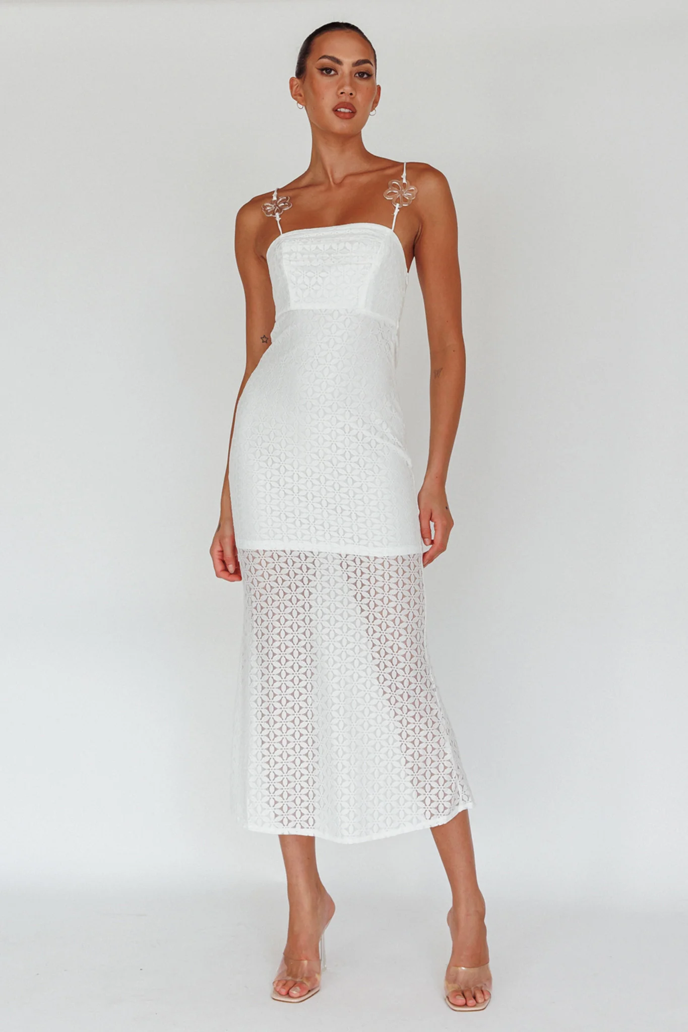 Lazy Daisy Flower Strap Midi Dress White - Image 3