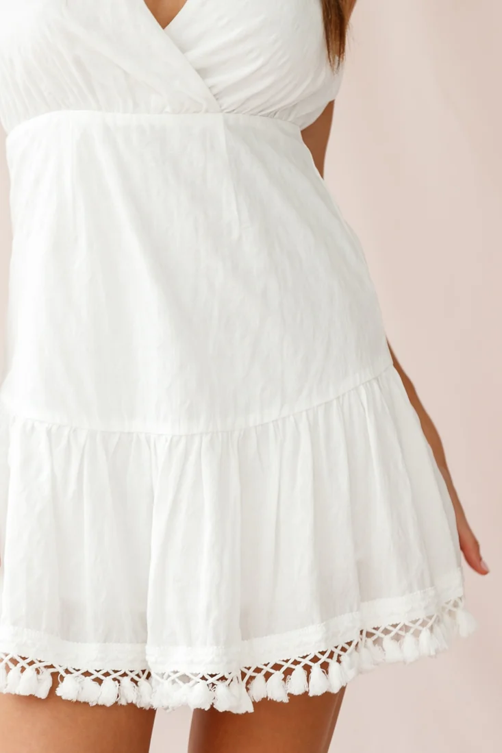 Lazy Days Tied Back Tassel Trim Dress White - Image 4