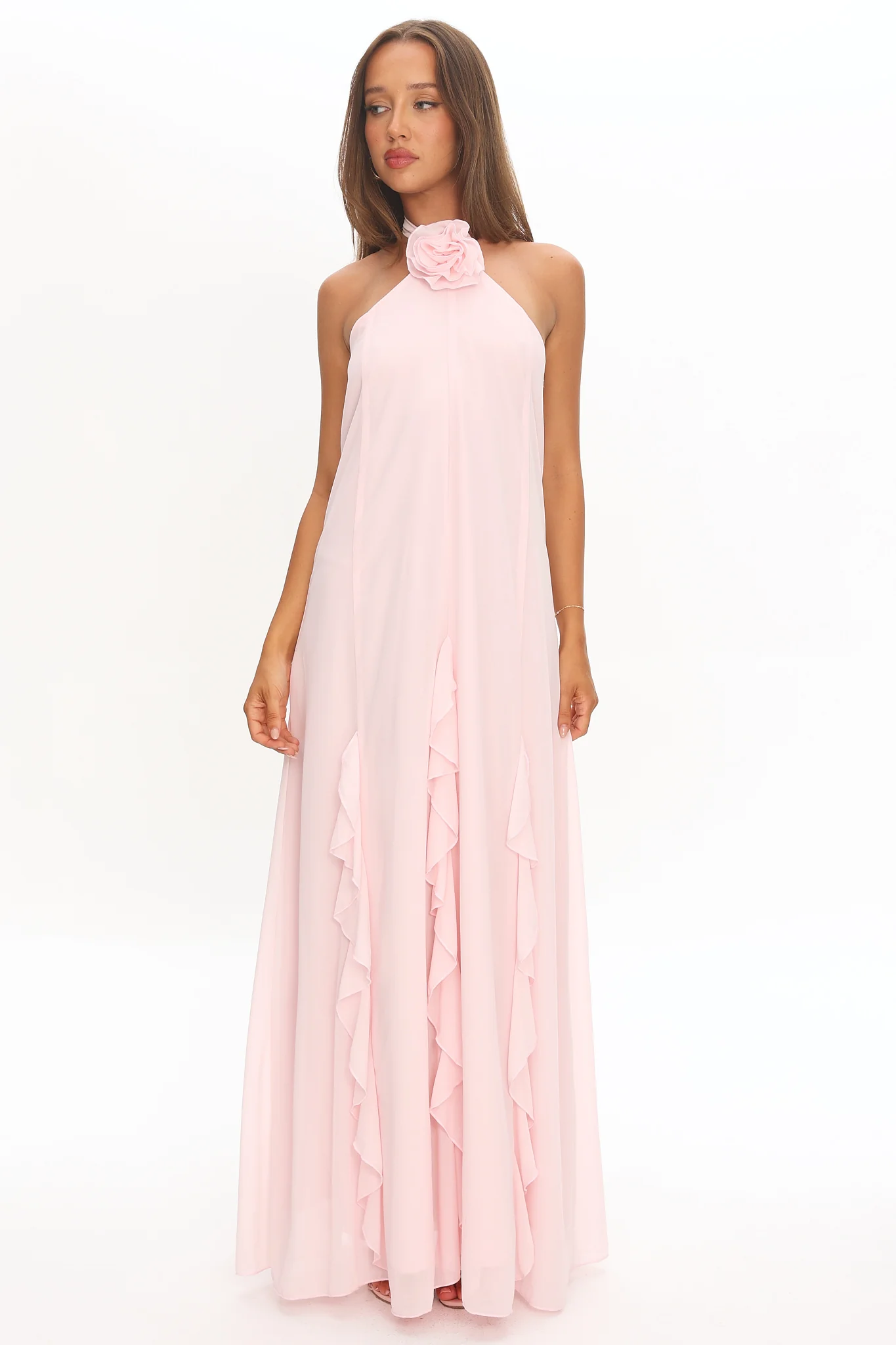Lecce Halterneck Ruffle Trim Maxi Dress Blush - Image 5