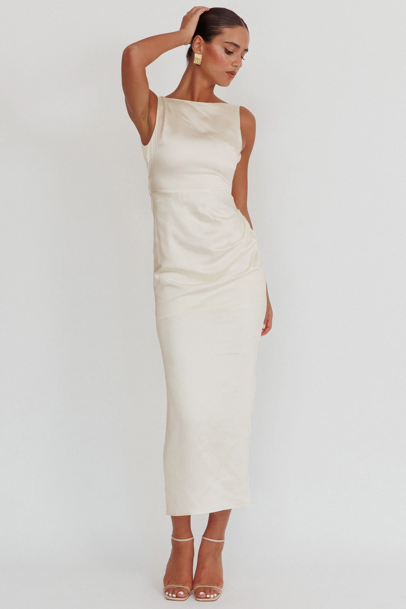 Leila Boat Neck Maxi Dress Ivory - Image 5