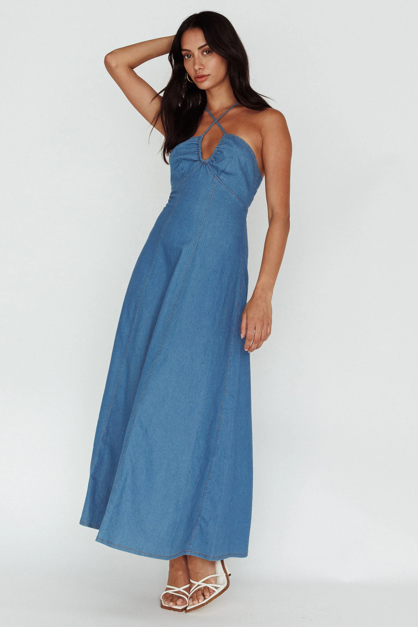 Leilana Halterneck Maxi Dress Denim - Image 3