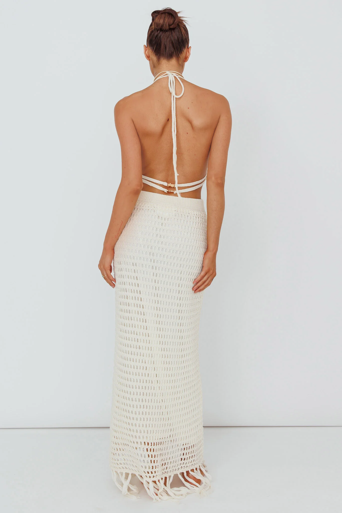 Lelei Crochet Open Back Maxi Dress Beige - Image 2