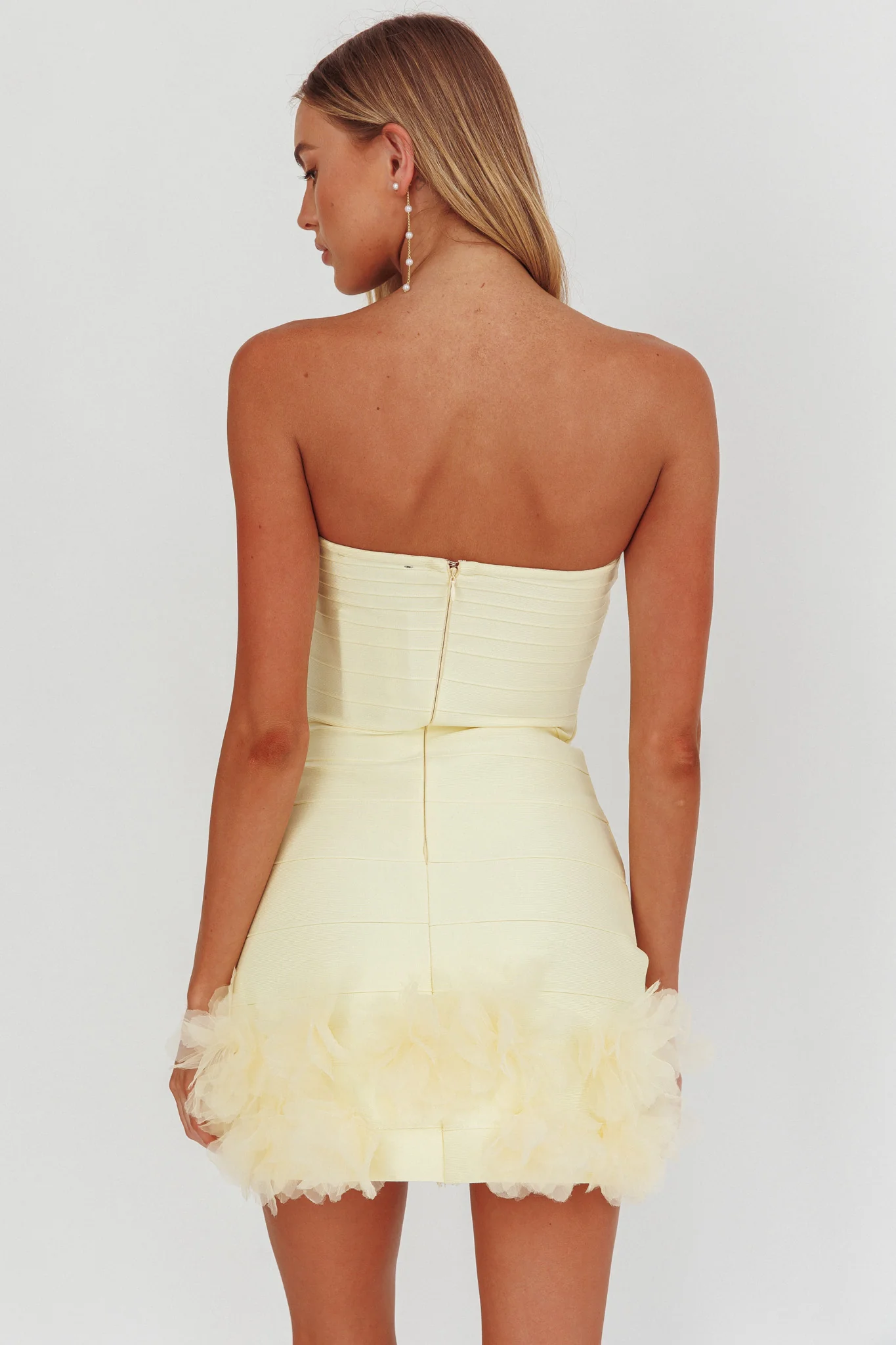 Leni Strapless Embellished Hem Mini Dress Lemon - Image 2