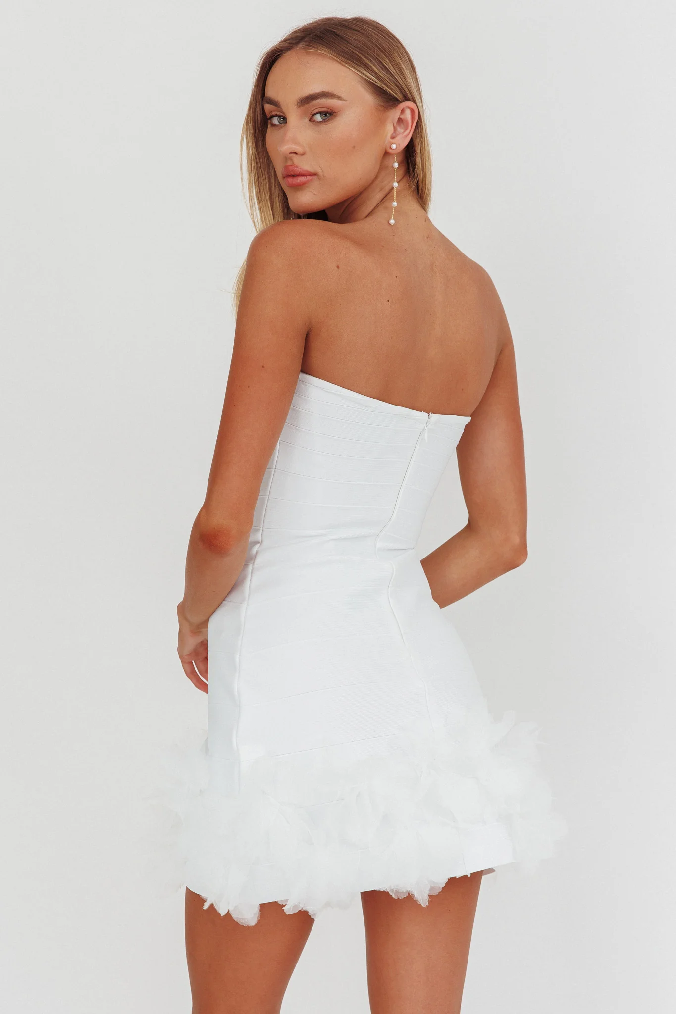 Leni Strapless Embellished Hem Mini Dress White - Image 2