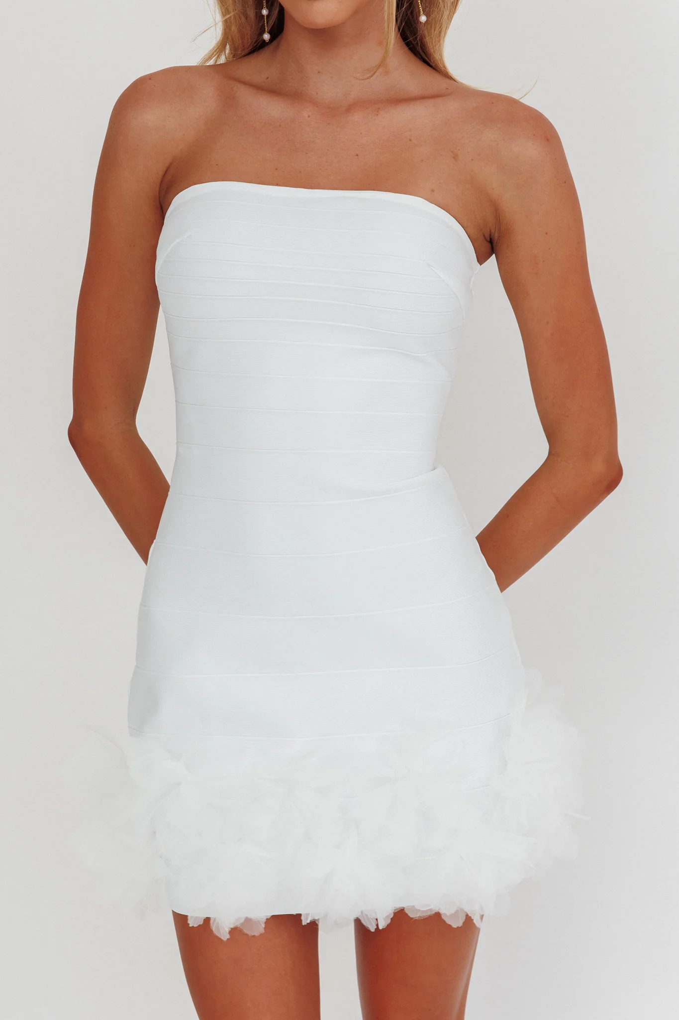 Leni Strapless Embellished Hem Mini Dress White - Image 3