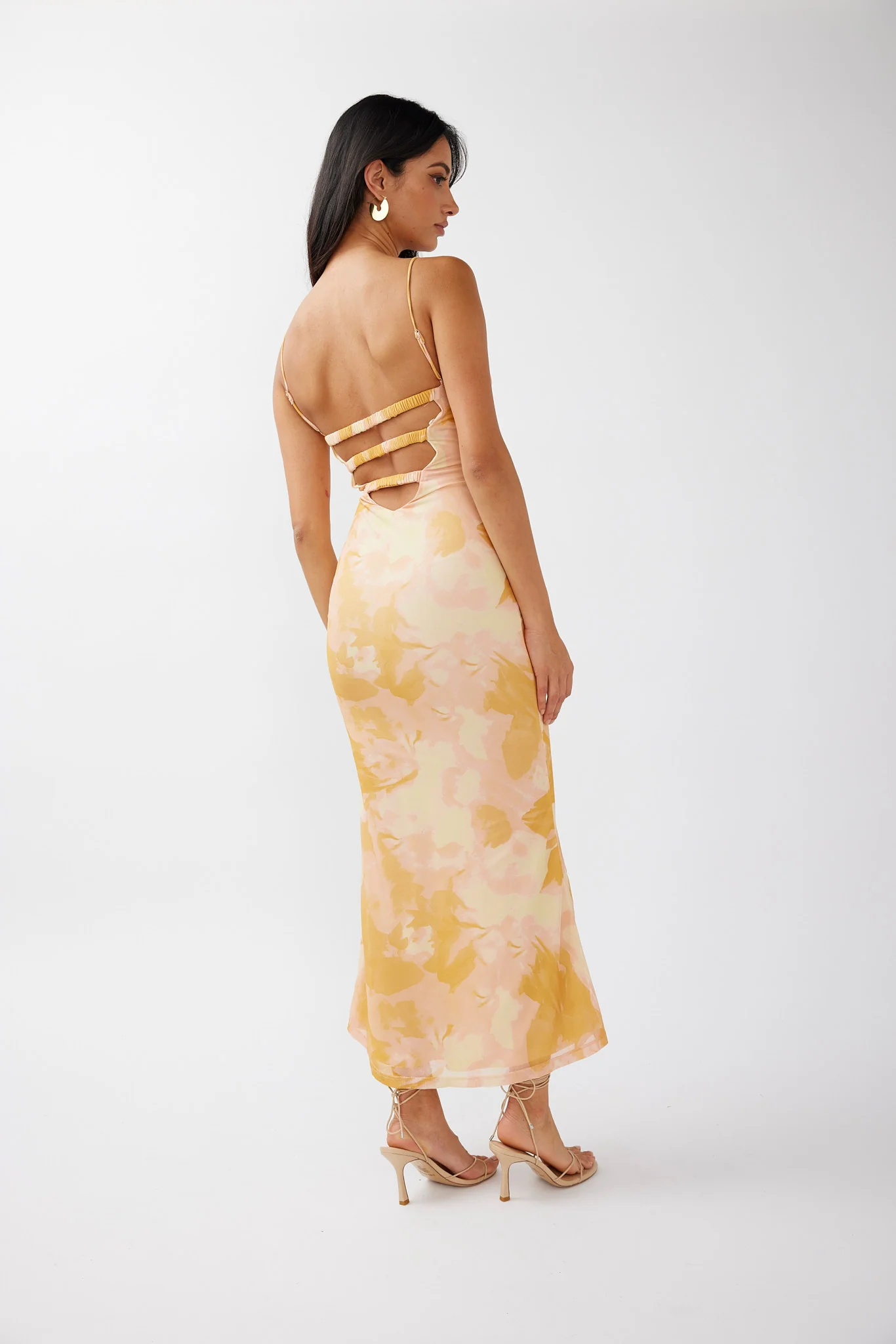 Lennox Elastic Back Bodycon Dress Floral Yellow - Image 2