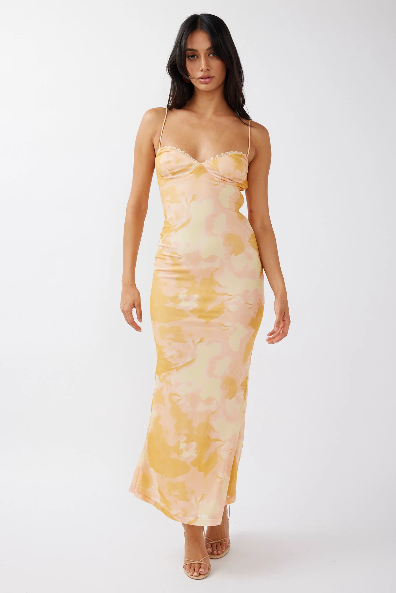 Lennox Elastic Back Bodycon Dress Floral Yellow - Image 3