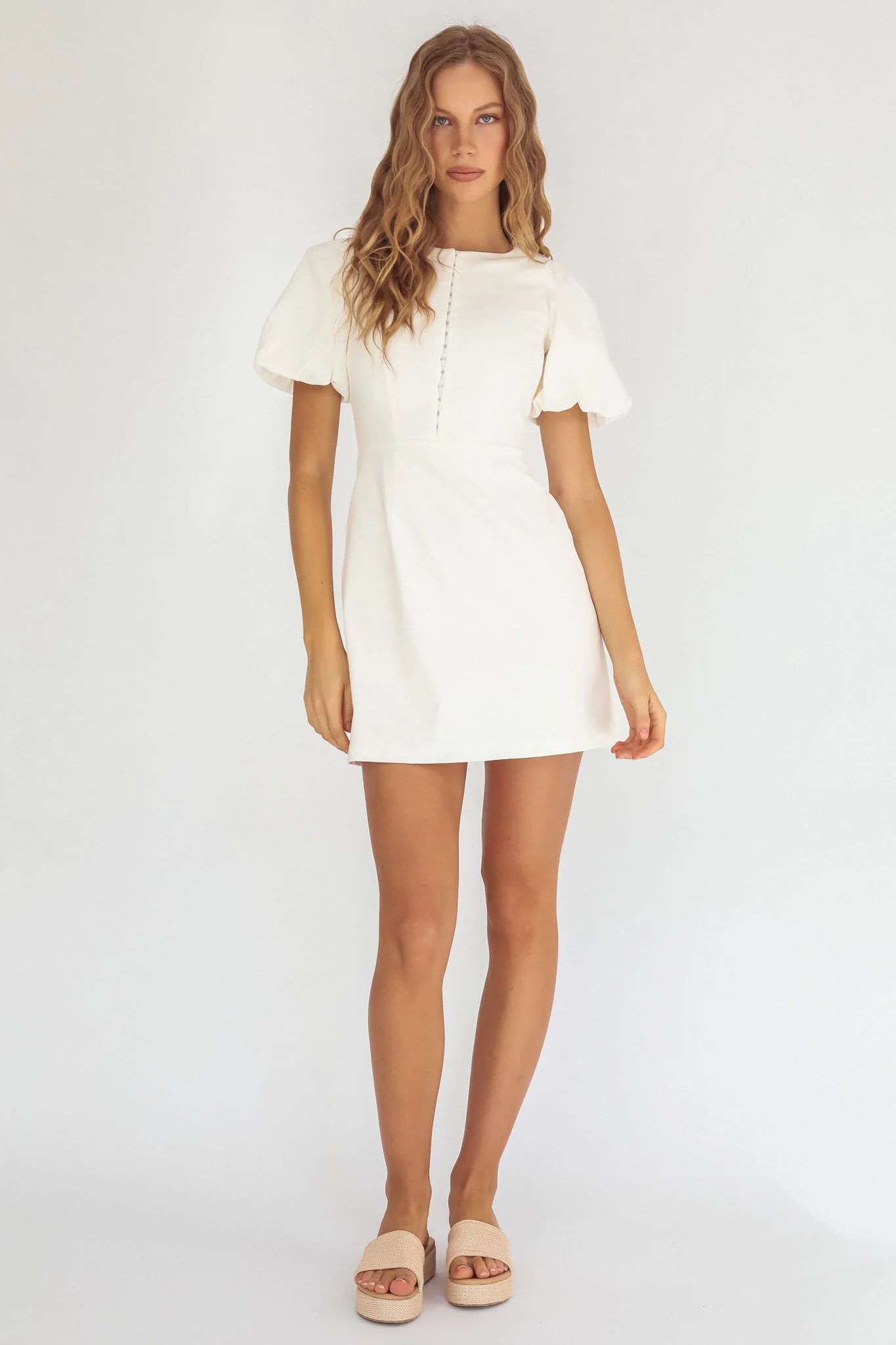 Leronne Hook & Eye Puff Sleeve Mini Dress White - Image 4