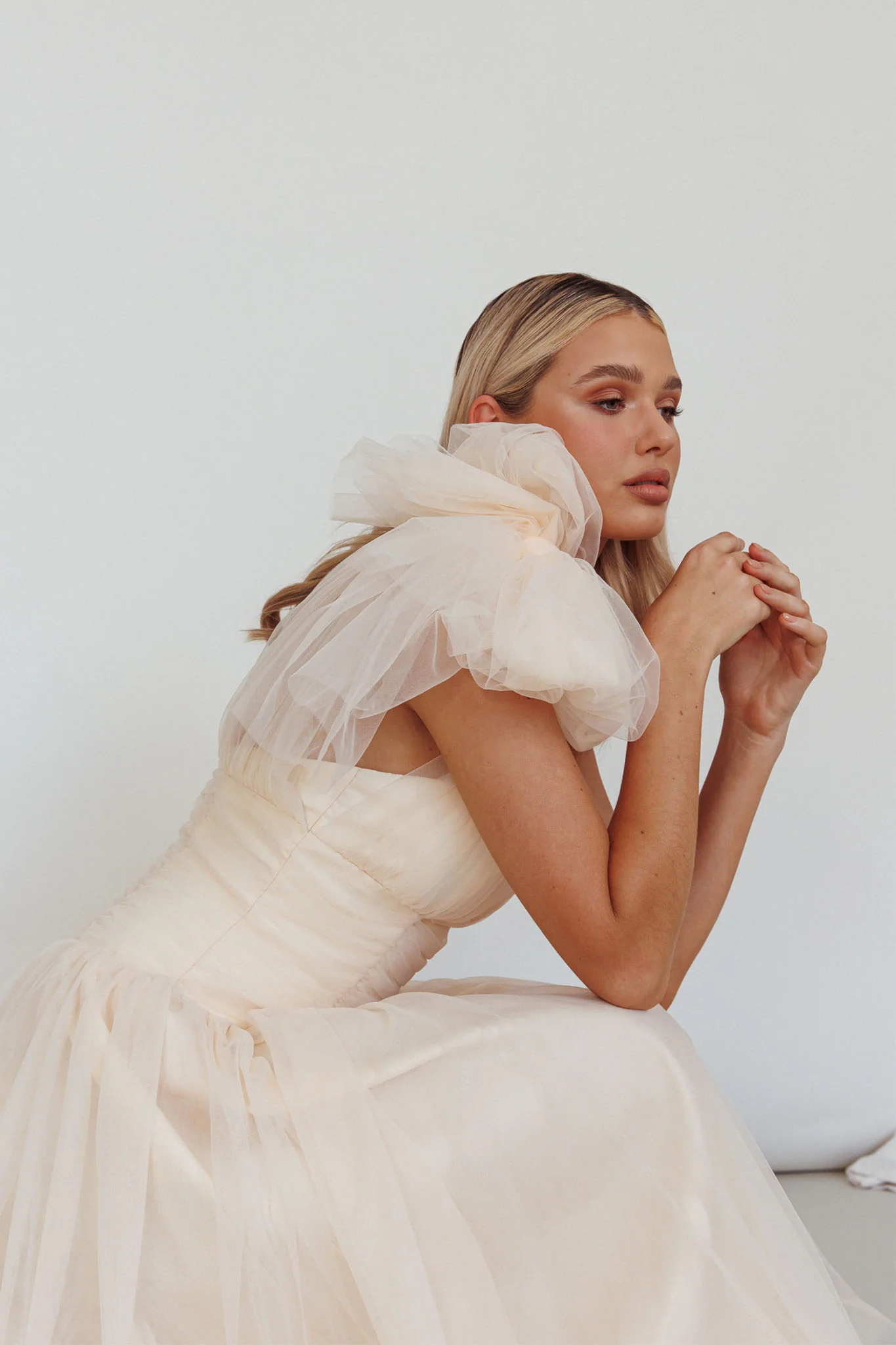 Let's Elope Bow Shoulder Midi Dress Butter - Image 3