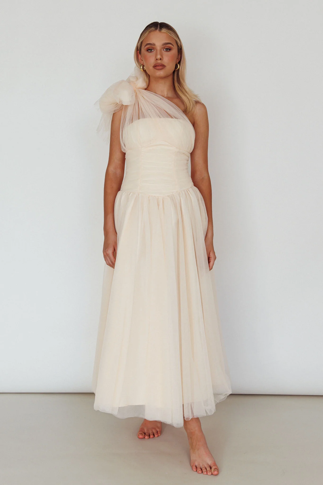 Let's Elope Bow Shoulder Midi Dress Butter - Image 4