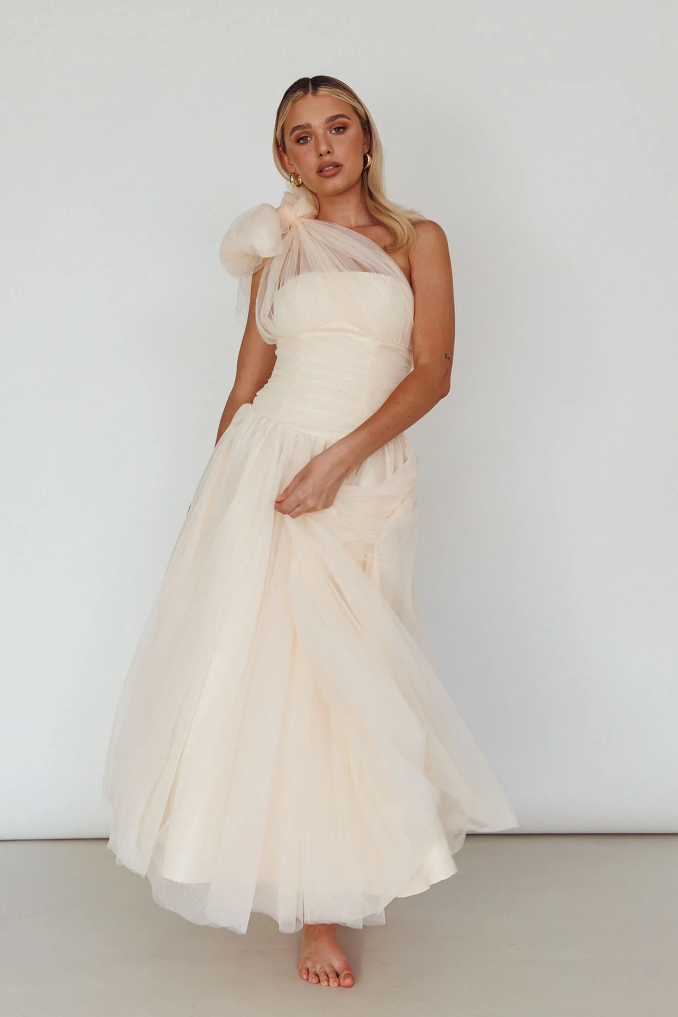 Let's Elope Bow Shoulder Midi Dress Butter - Image 7