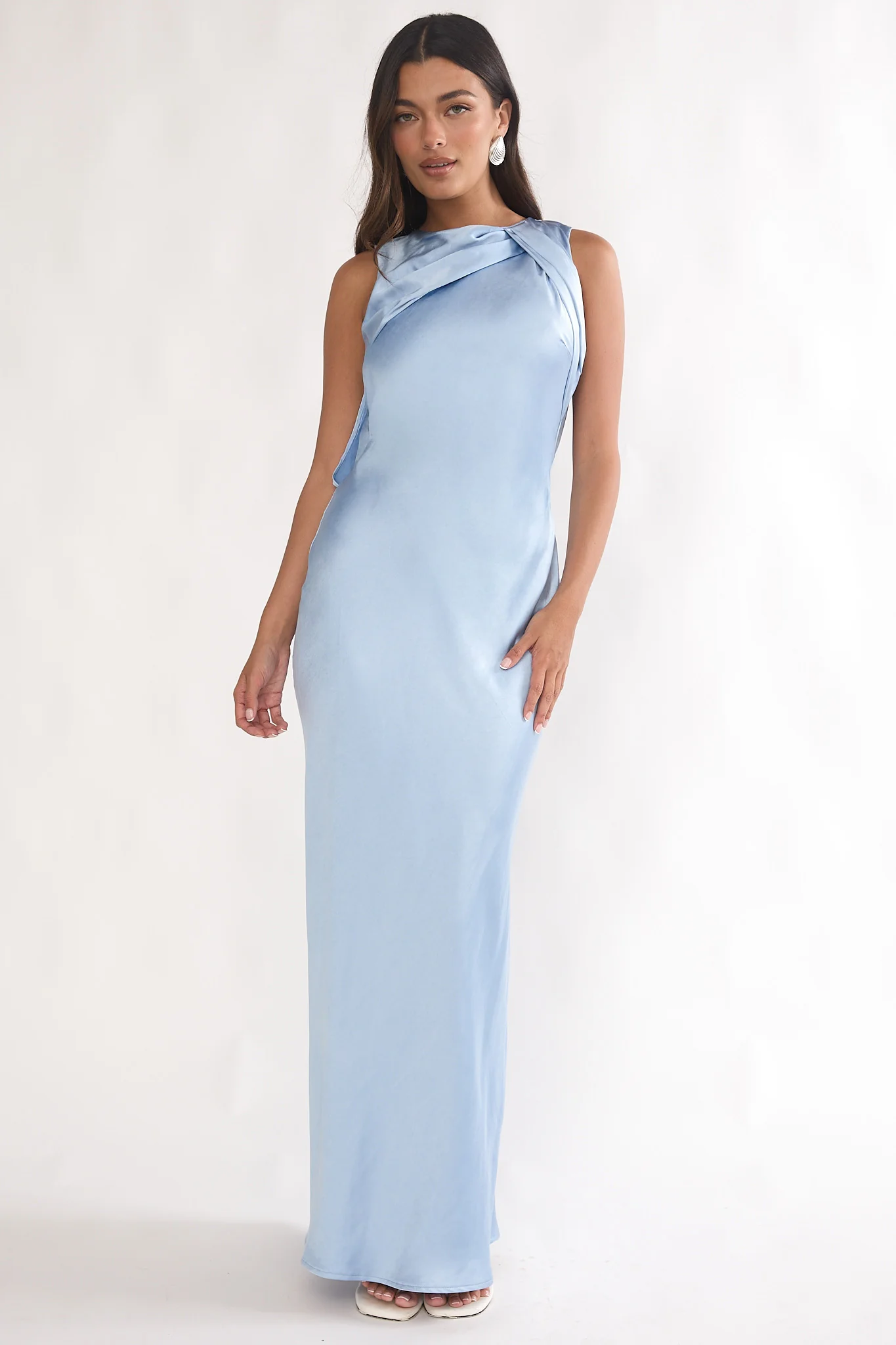 Levinia Draped Back Maxi Dress Blue - Image 5