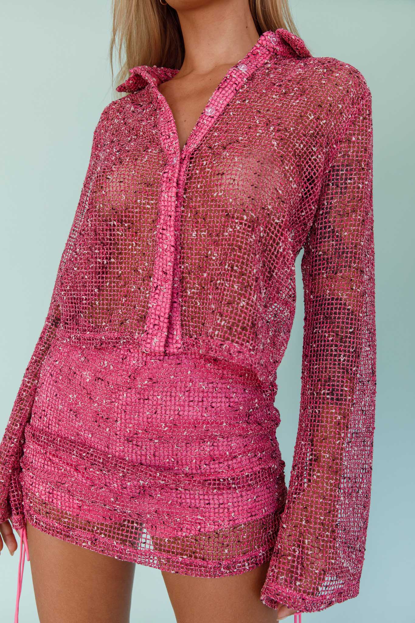 Lexi Long Sleeve Button Top Barbie Pink - Image 3