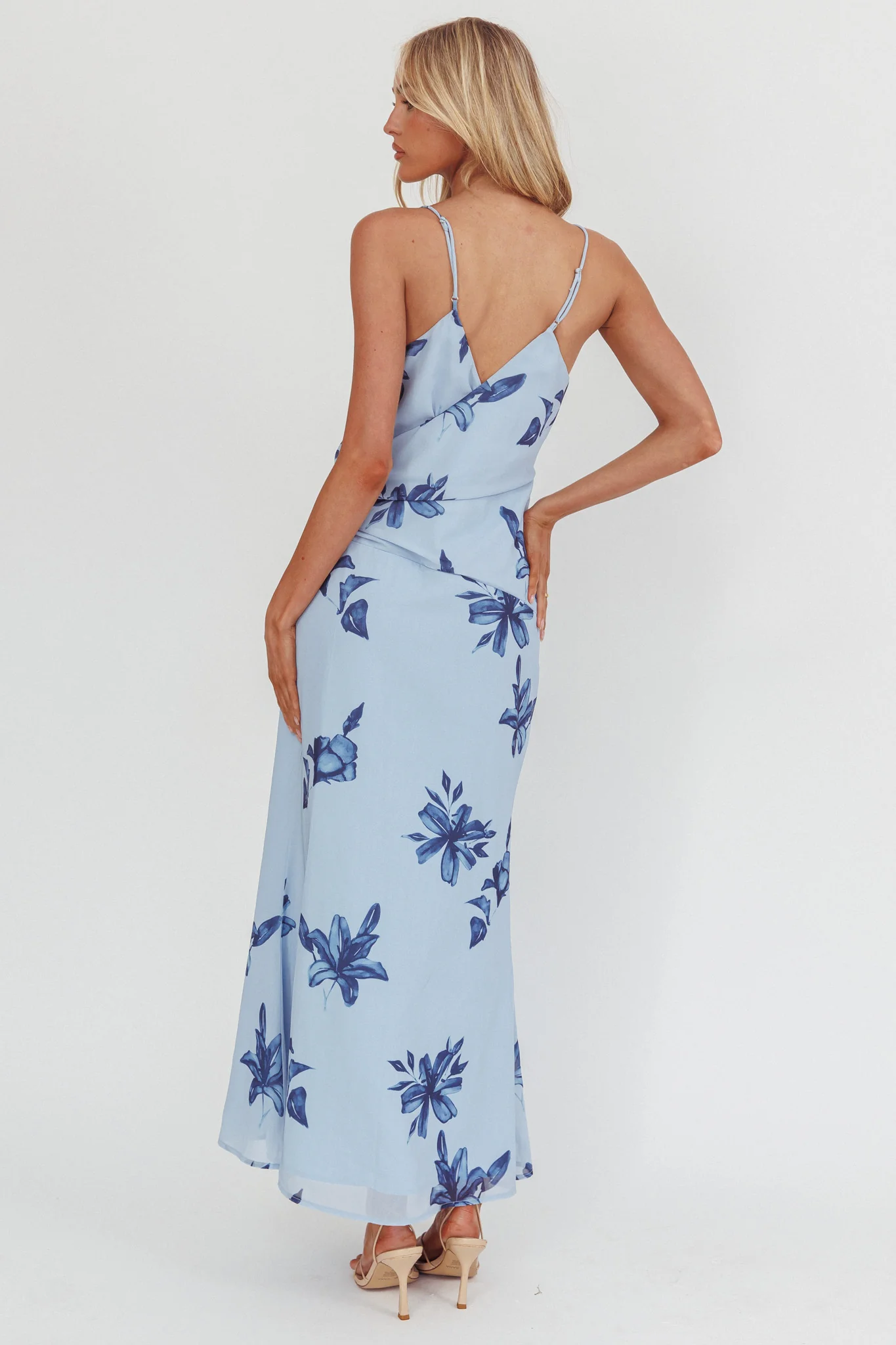 Lexxi Crossover Gathered Waist Maxi Dress Floral Blue - Image 3