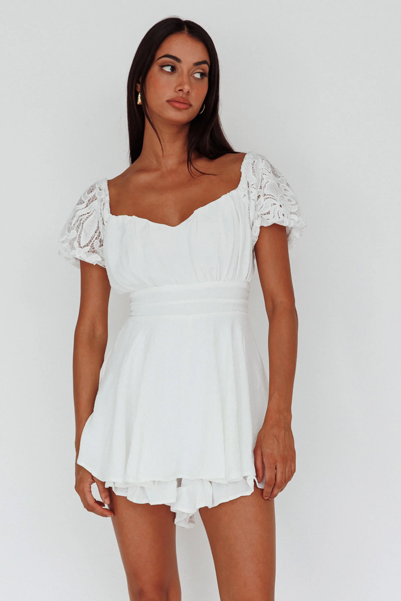 Lianah Lace Sleeve Tied Back Romper White - Image 6