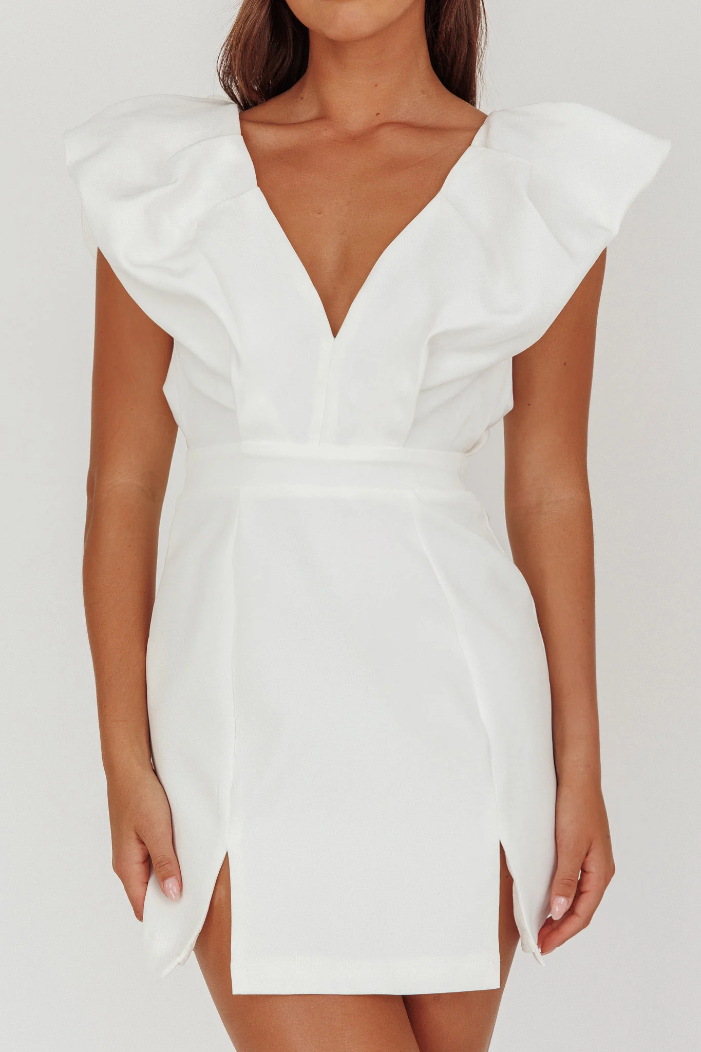 Liardon Bubble Sleeve V-Neckline Mini Dress White - Image 4
