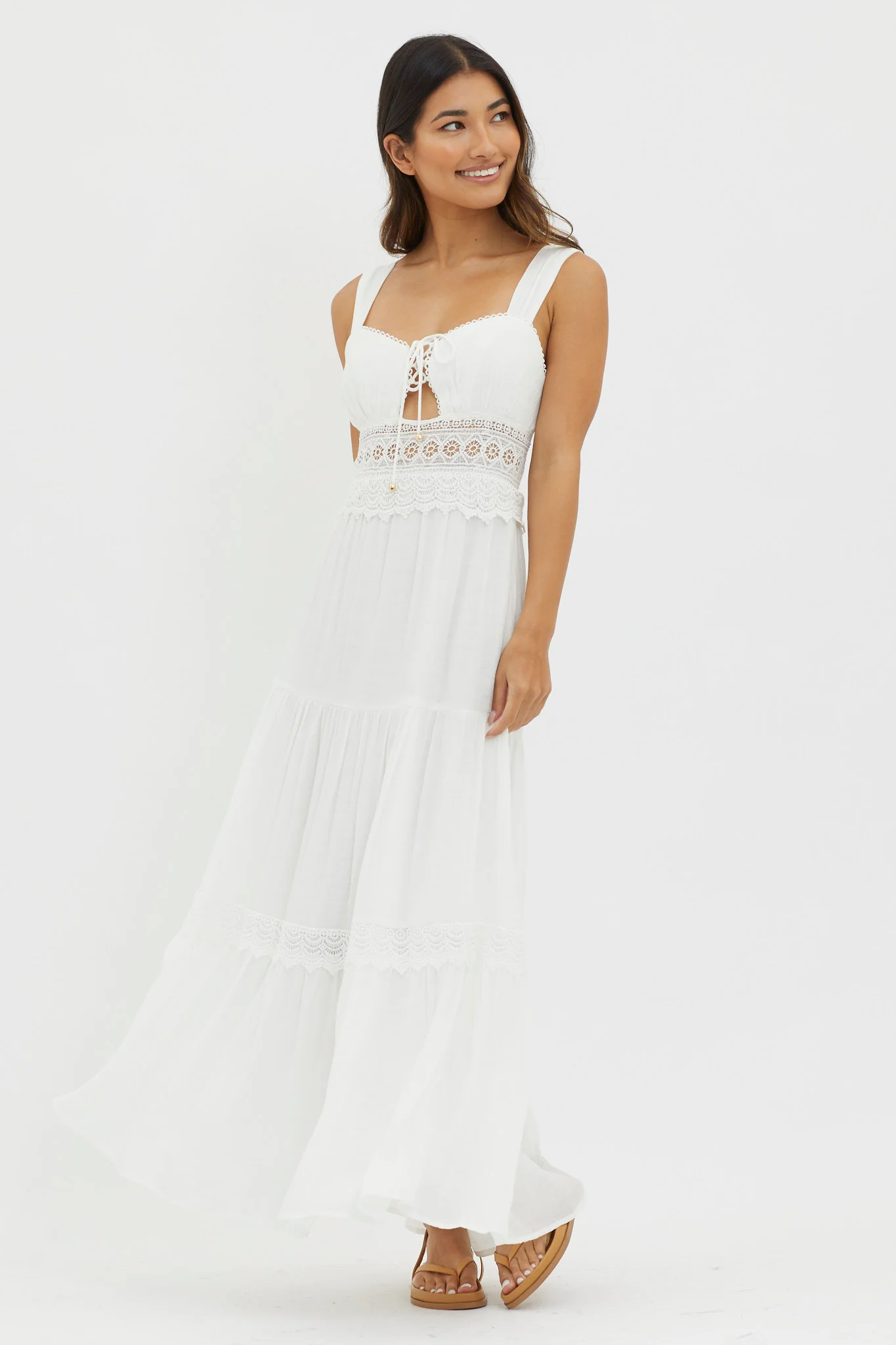 Libby Crochet Lace Waist Maxi Dress Off White - Image 5