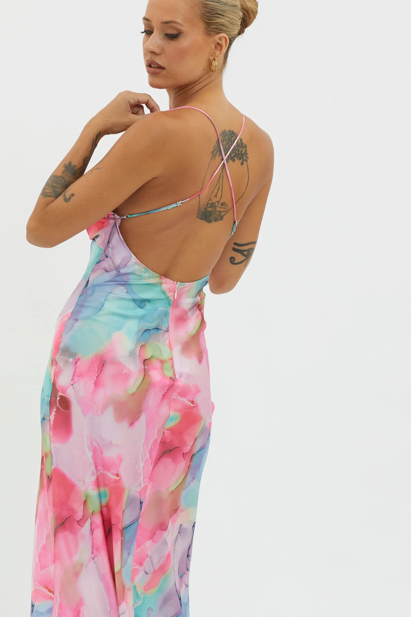 Libby Scoop Back Maxi Dress Abstract Pink - Image 3