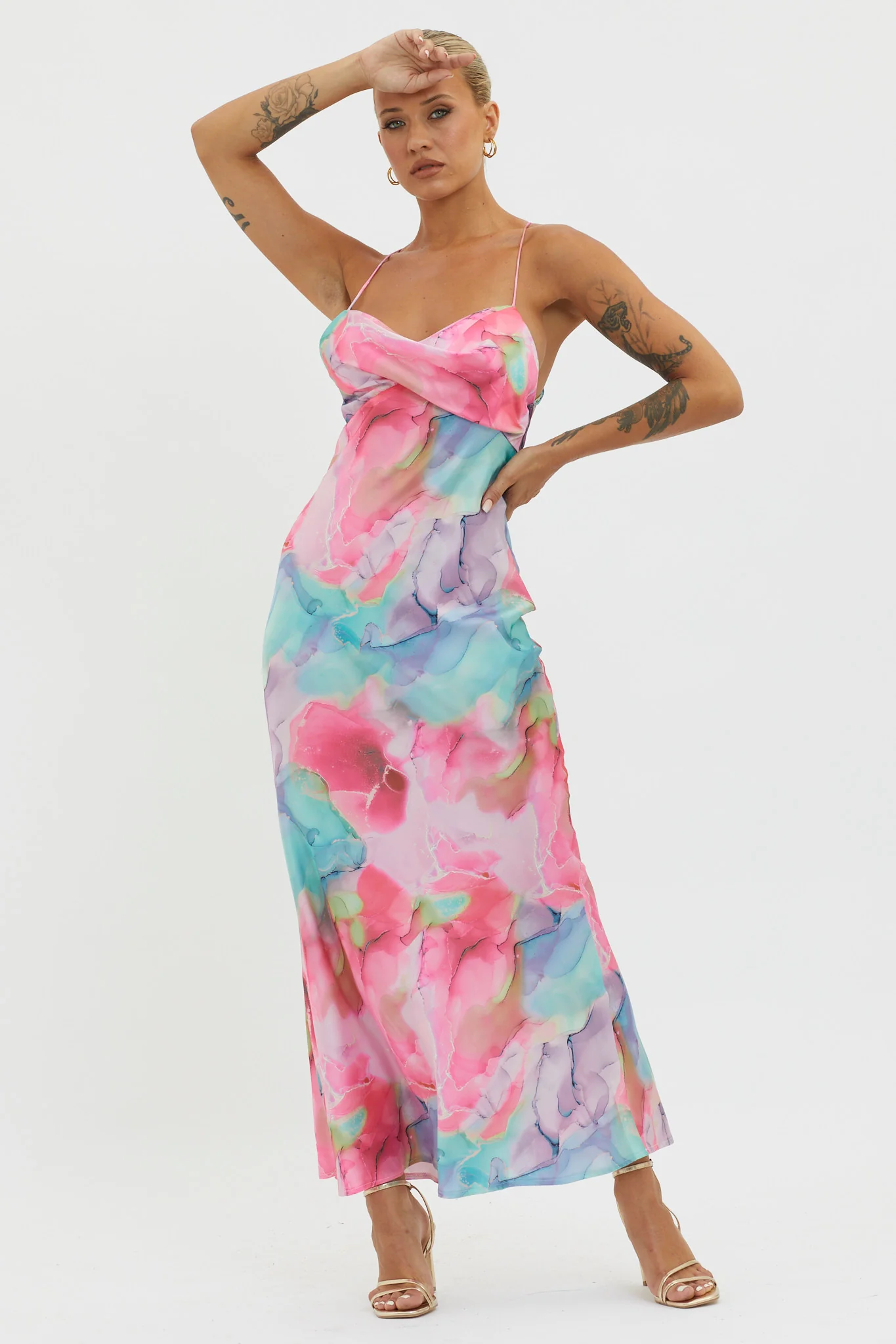 Libby Scoop Back Maxi Dress Abstract Pink - Image 4