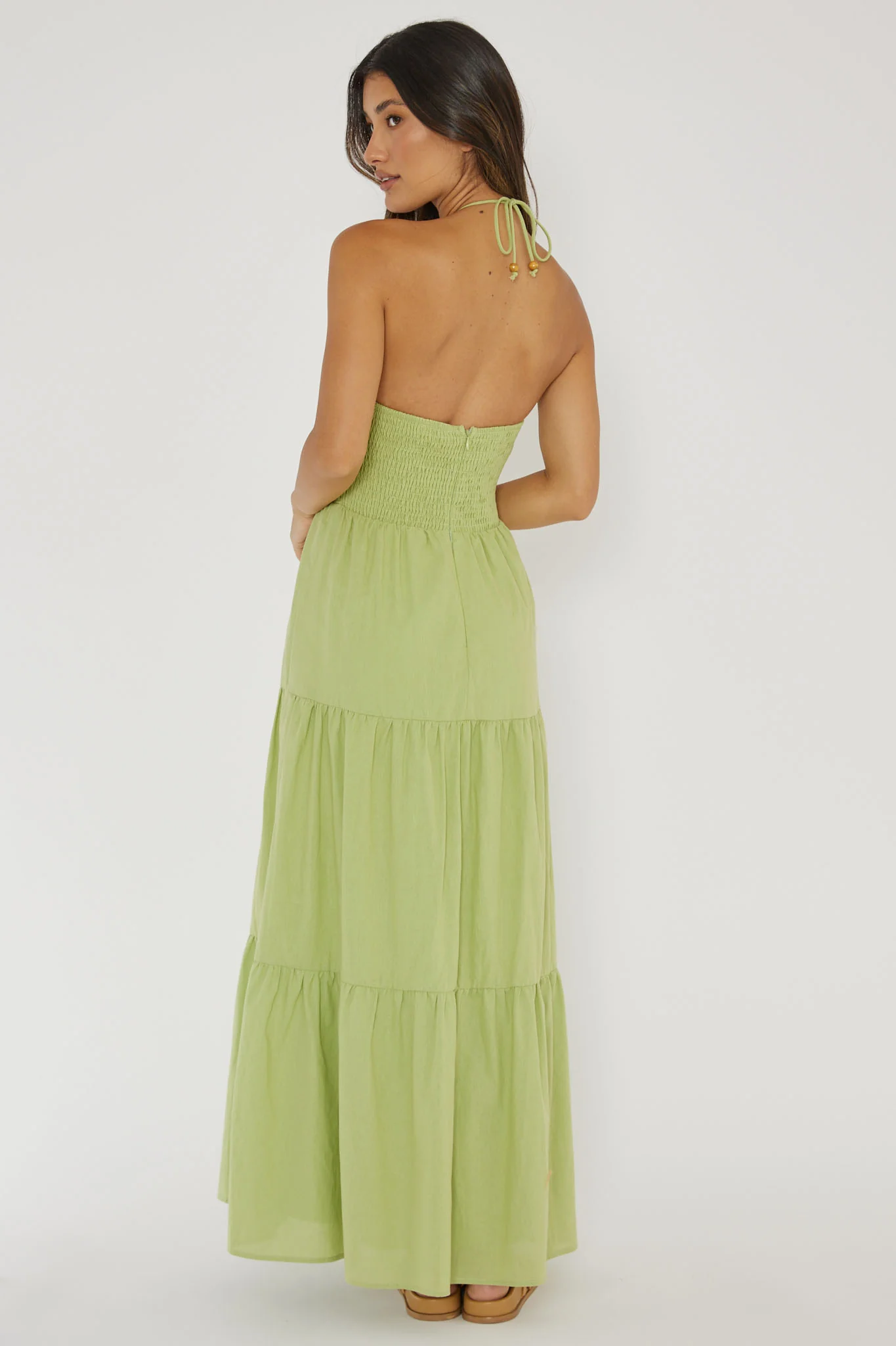 Life Elixir Halterneck Embroidered Maxi Dress Green - Image 2