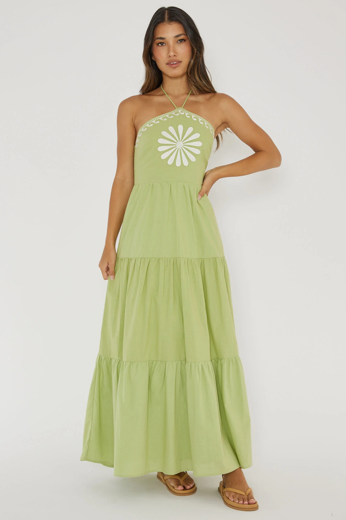Life Elixir Halterneck Embroidered Maxi Dress Green - Image 5