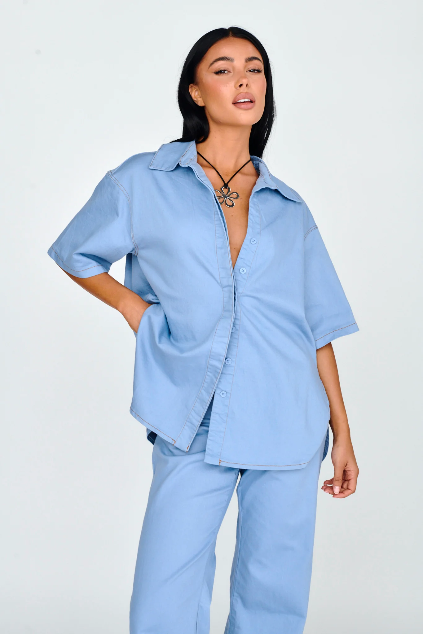 Light Aura Button Up Shirt Denim Blue - Image 5
