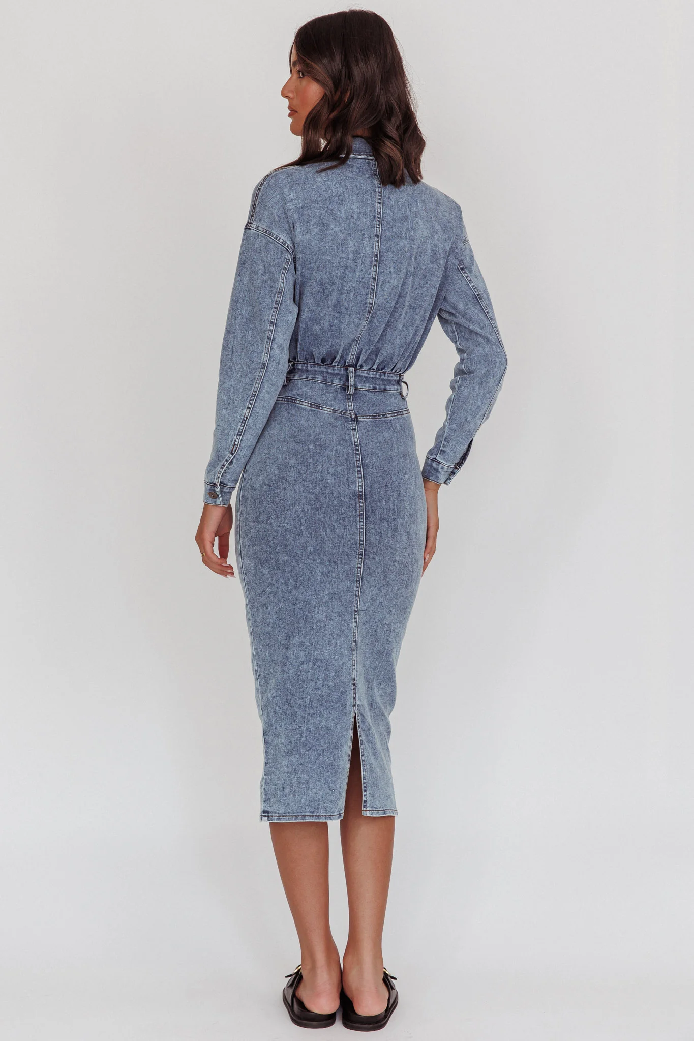 Light Inside Long Sleeve Midi Dress Denim Blue - Image 3