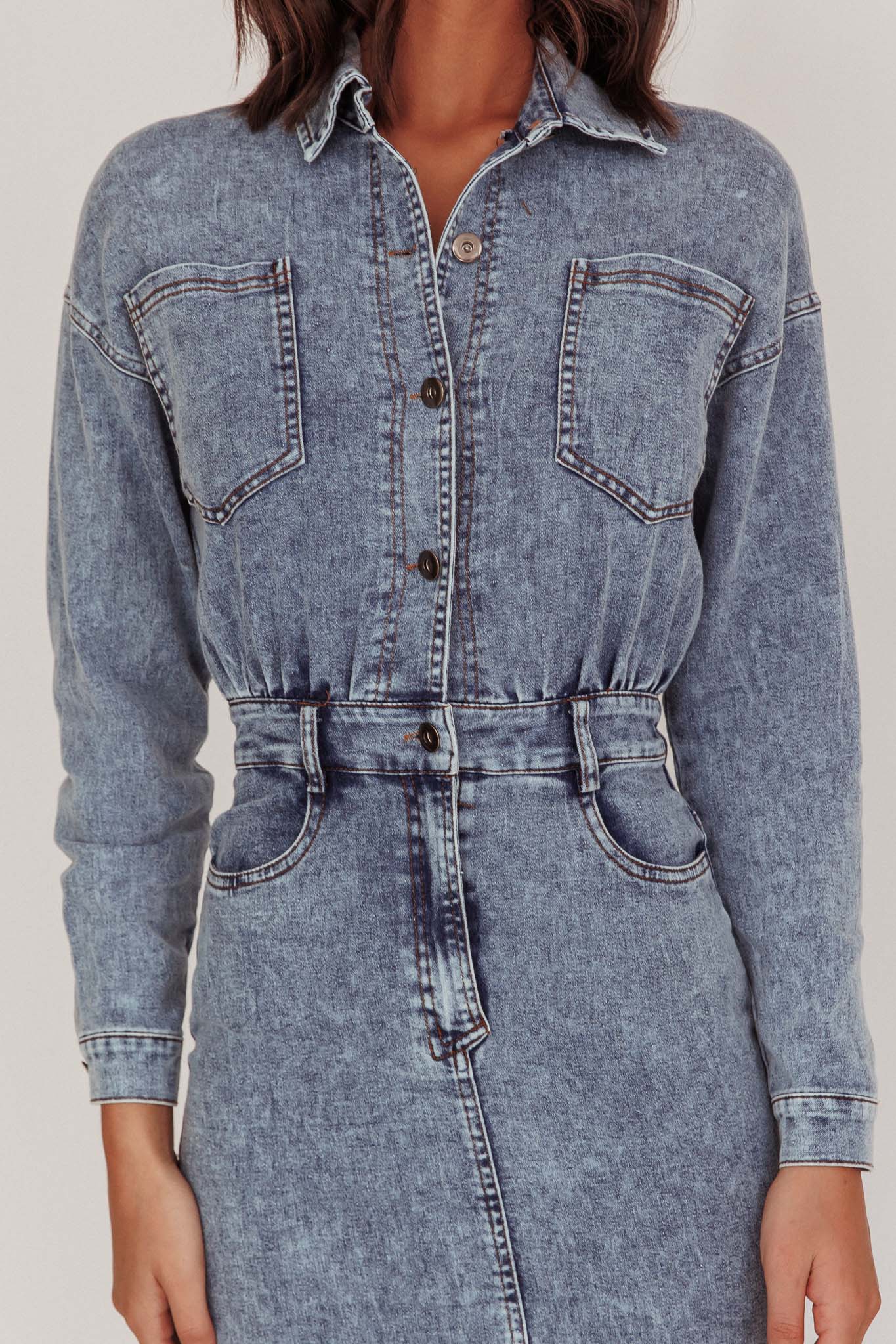 Light Inside Long Sleeve Midi Dress Denim Blue - Image 5
