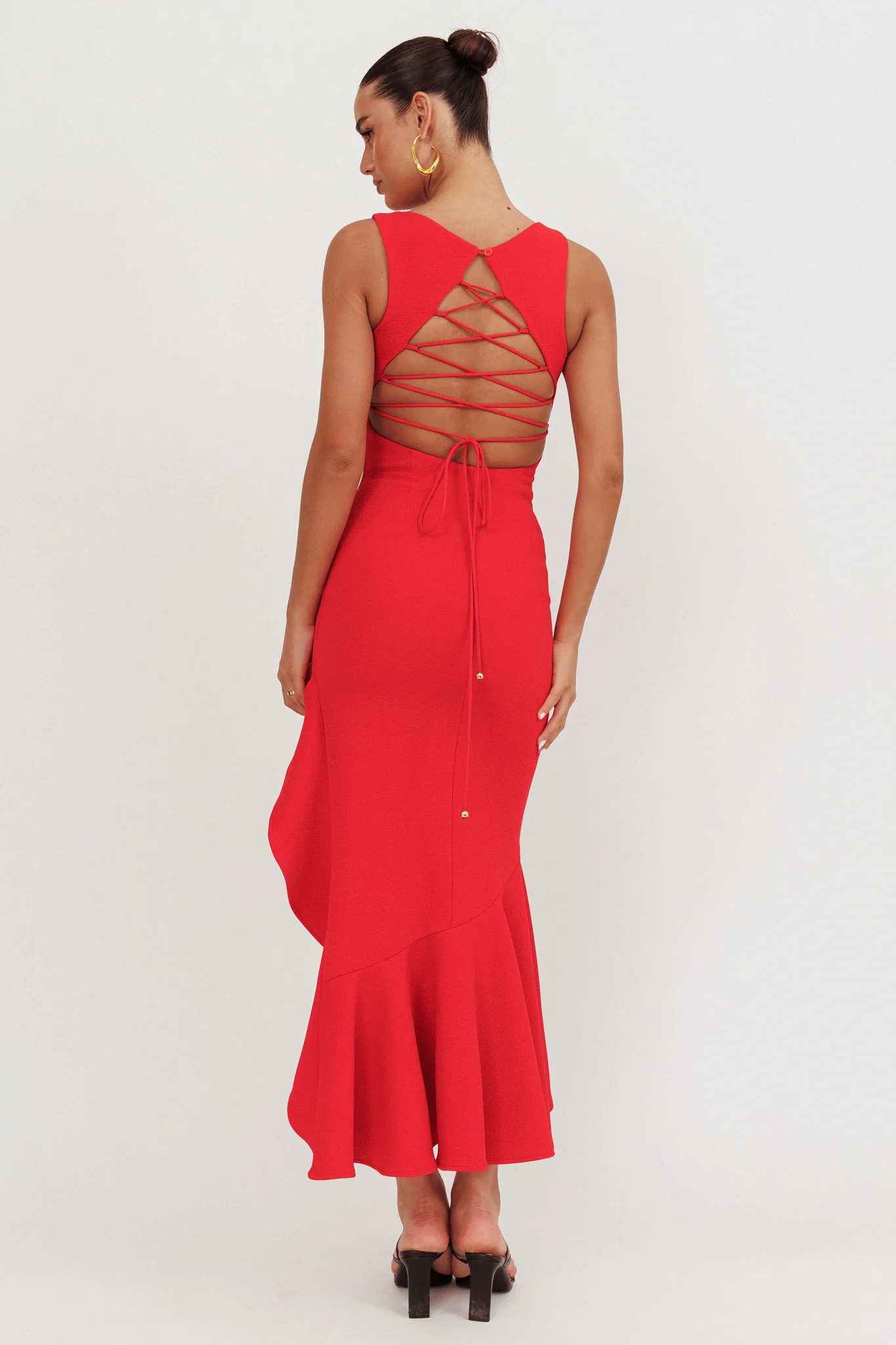 Lights On Asymmetric Hem Maxi Dress Red - Image 2