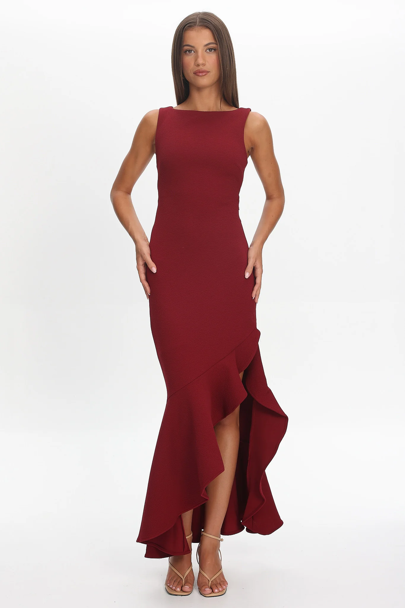 Lights On Asymmetric Hem Maxi Dress Wine - Image 2