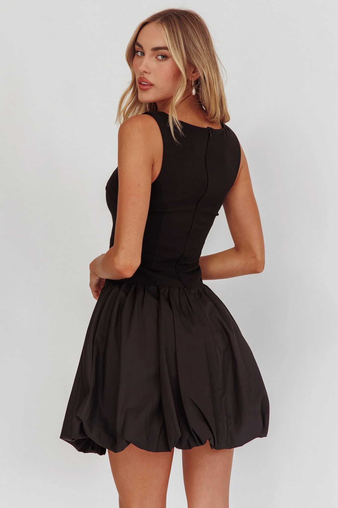 Like Art Square Neck Bubble Mini Dress Black - Image 2