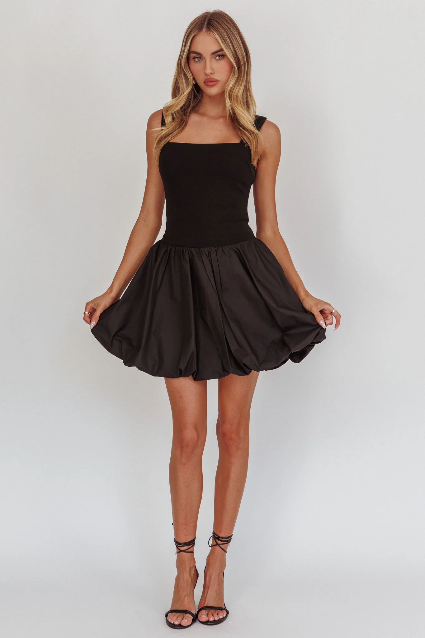 Like Art Square Neck Bubble Mini Dress Black - Image 4