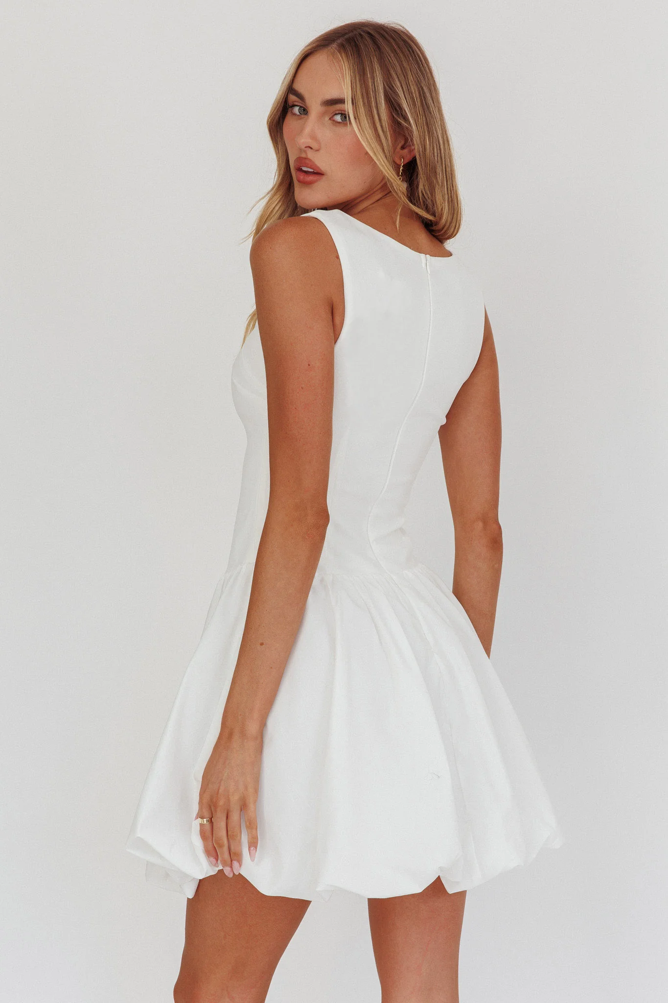 Like Art Square Neck Bubble Mini Dress White - Image 2