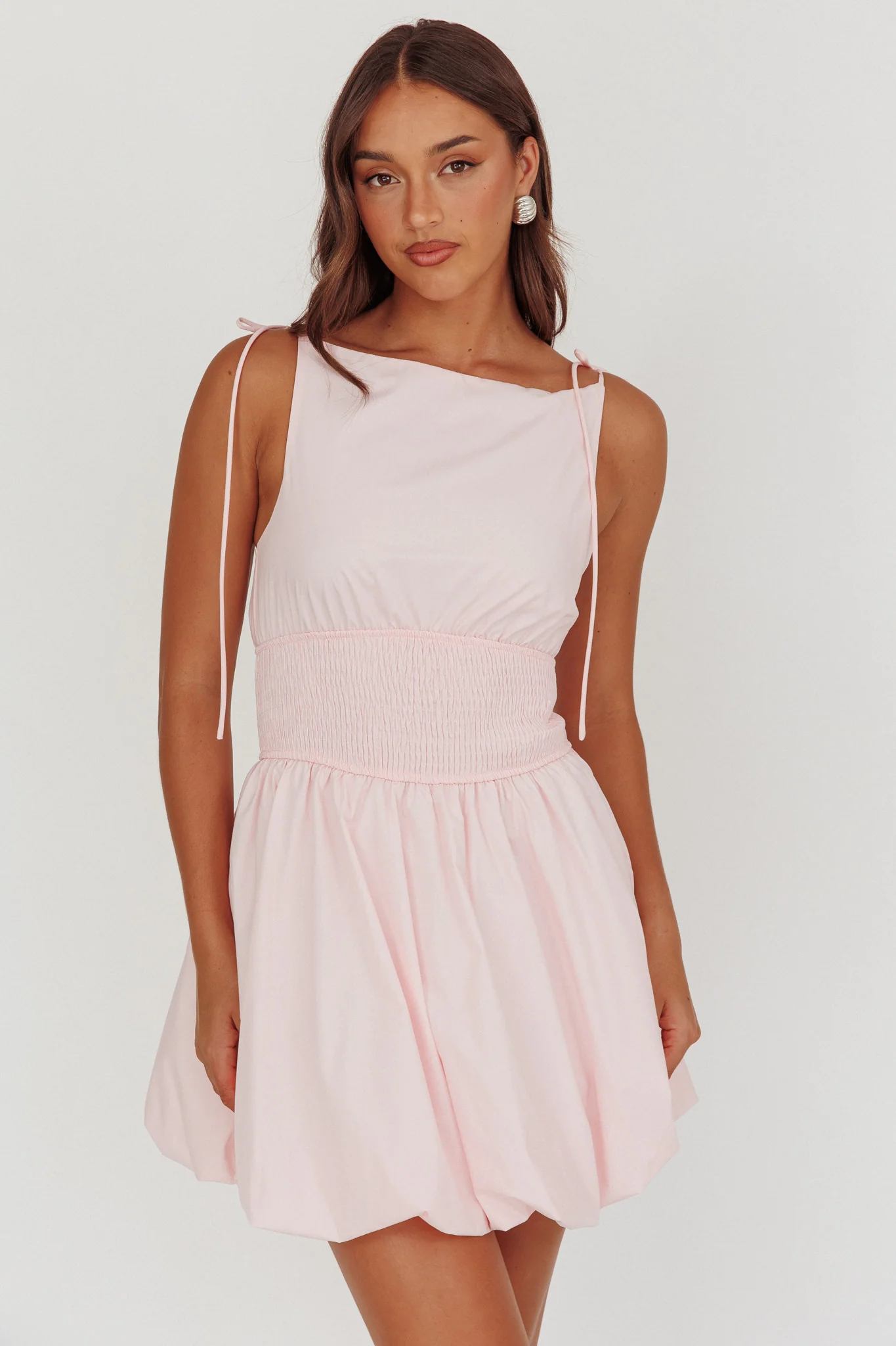 Like Art Tied Shoulder Bubble Mini Dress Pink - Image 5