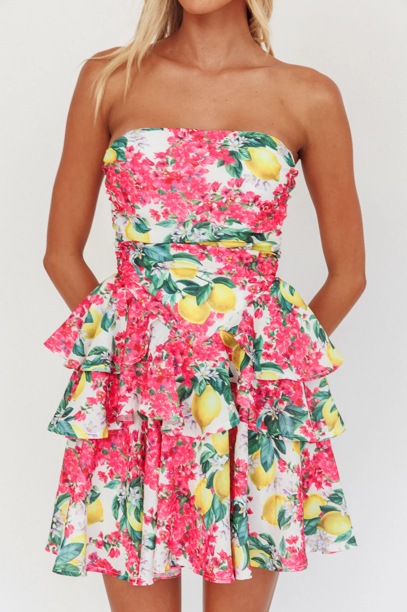 Like Me Tied Back Layered Mini Dress Citrus Pink - Image 4
