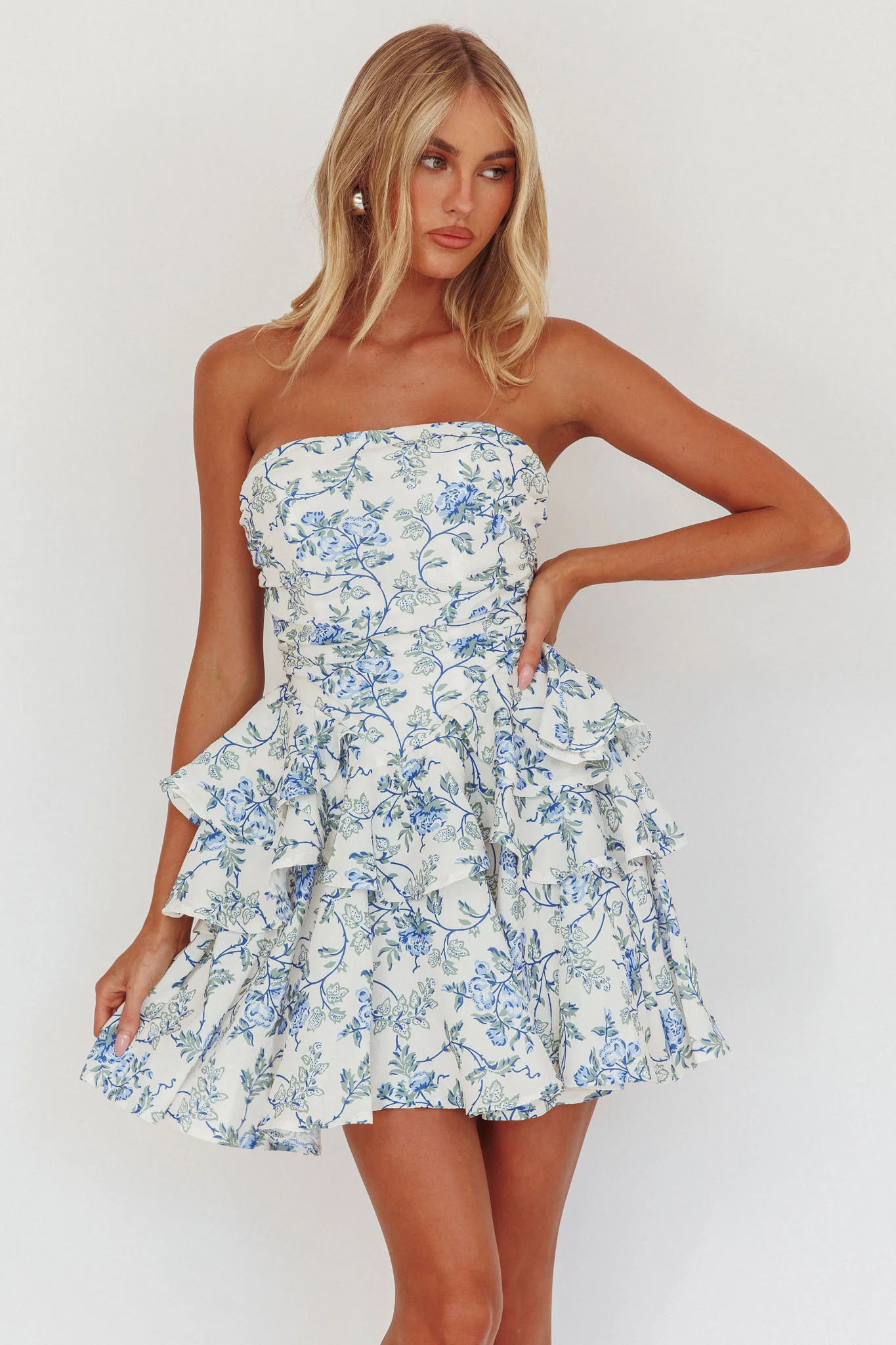 Like Me Tied Back Layered Mini Dress Floral Blue - Image 5