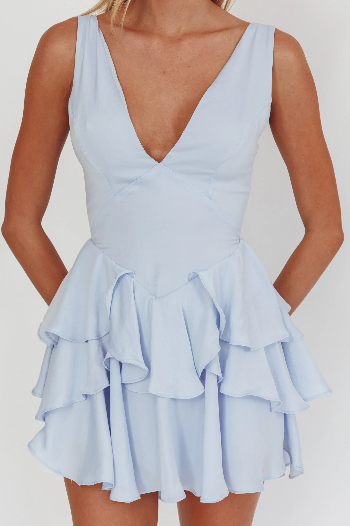 Like Me Tied Back Layered Mini Dress Sky - Image 3