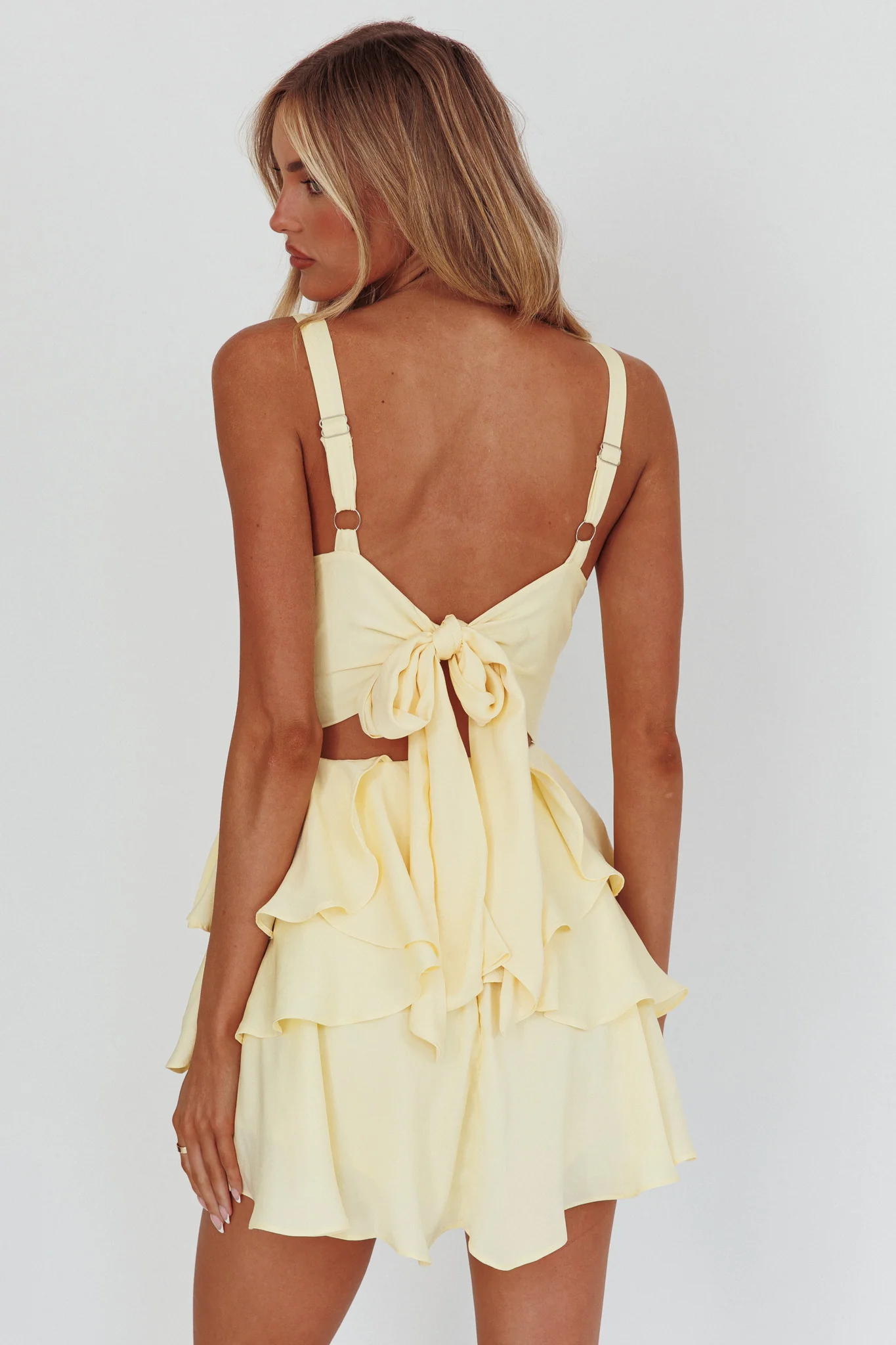 Like Me Tied Back Layered Mini Dress Yellow - Image 2