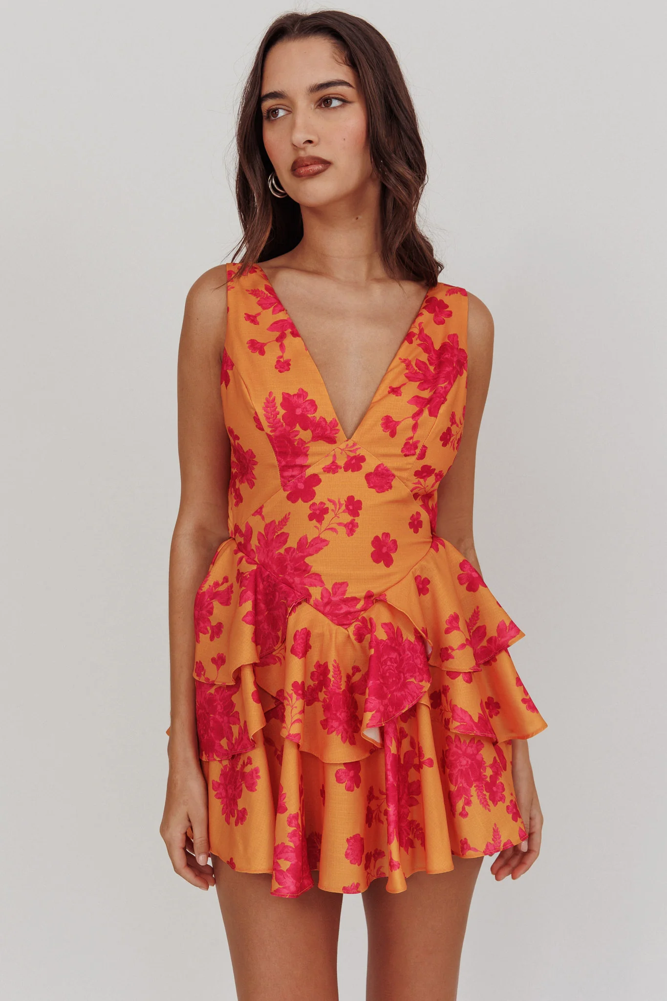 Like Me V-Neck Tied Back Floral Romper Orange - Image 6
