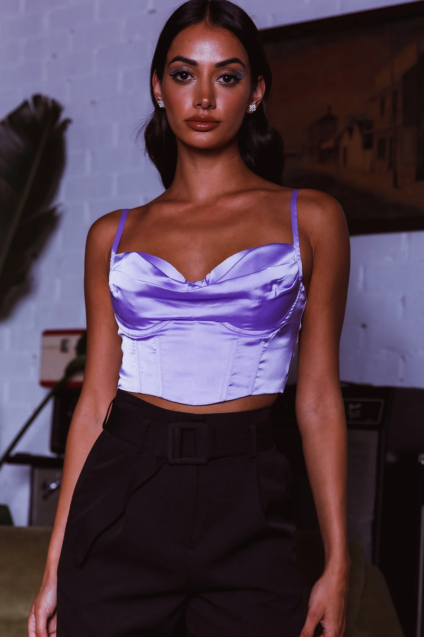 Lila Cowl Neck Corset Top Lilac - Image 4