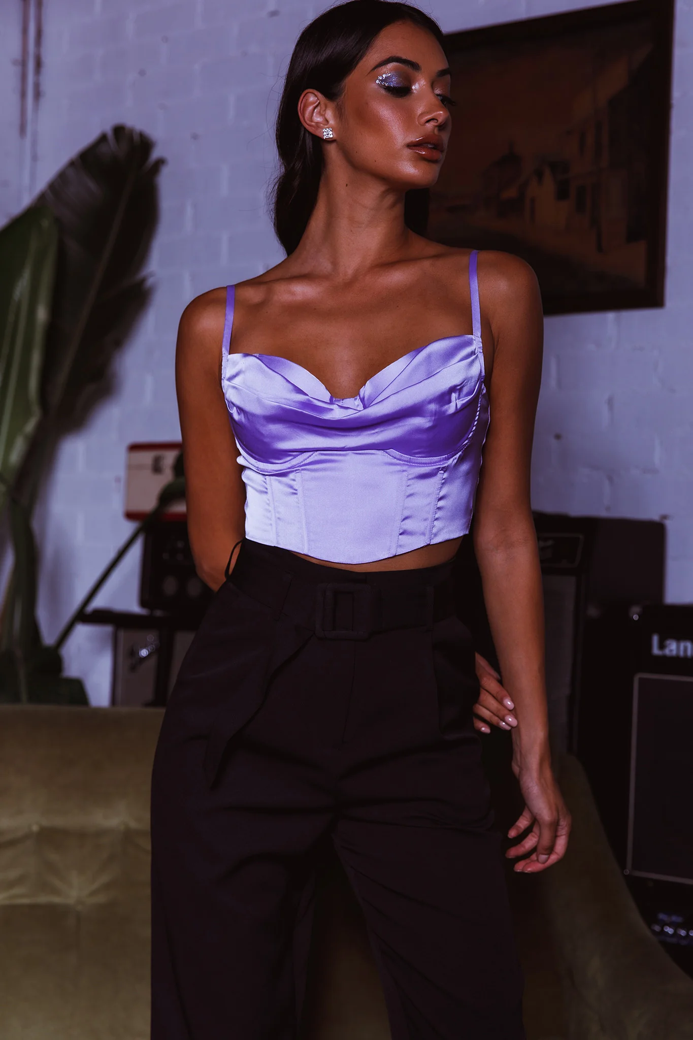 Lila Cowl Neck Corset Top Lilac - Image 7