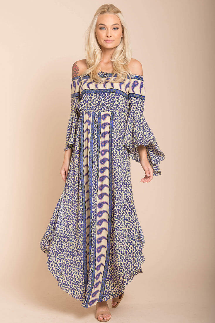 Lilia Tube Maxi Dress Beige Purple - Image 5