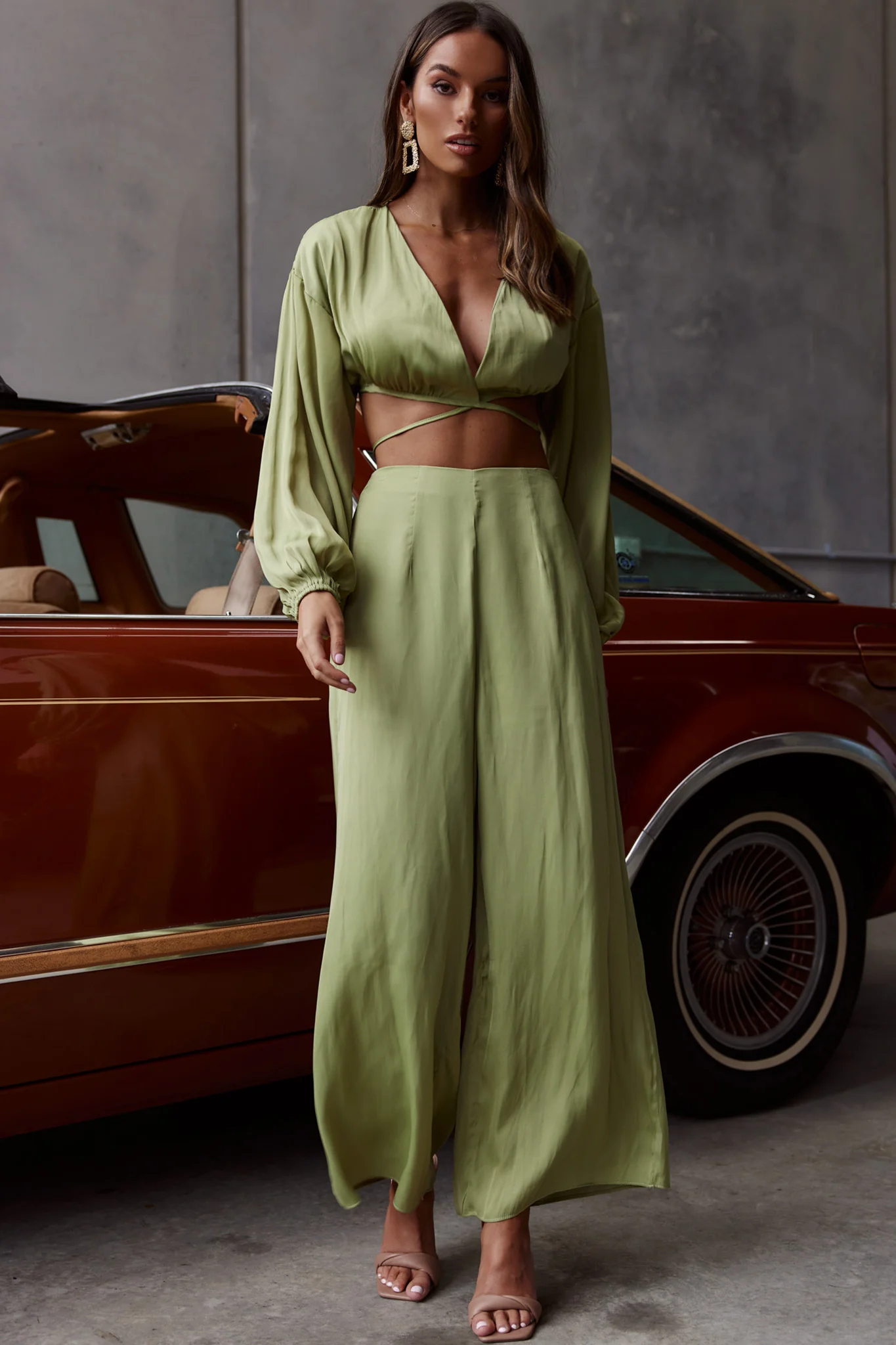 Lilian Wide Legs Pants Olive - Image 3