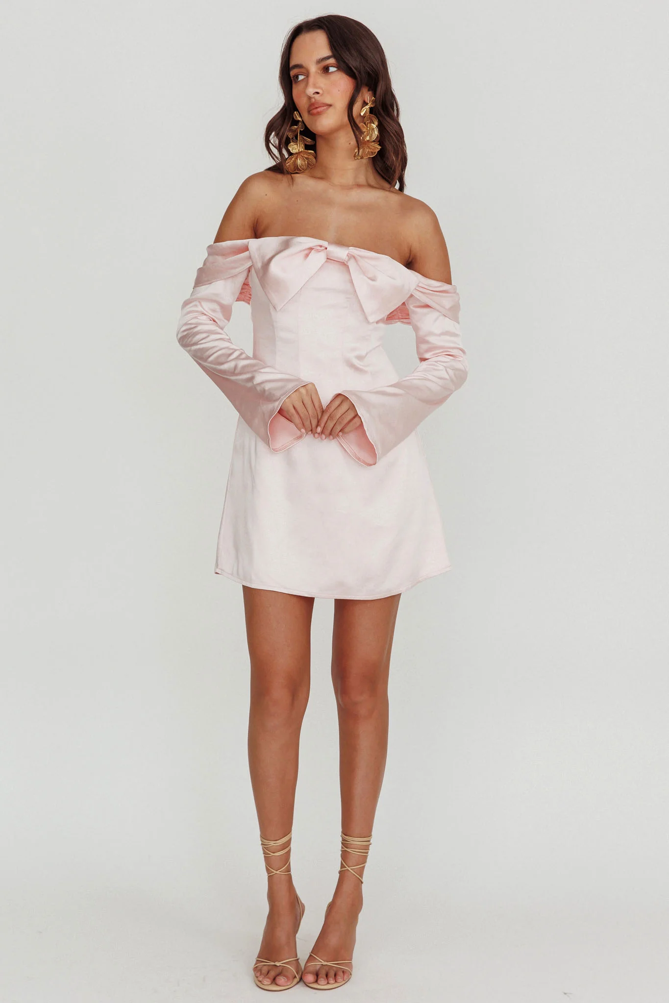 Lilith Off Shoulder Bow Mini Dress Blush - Image 4