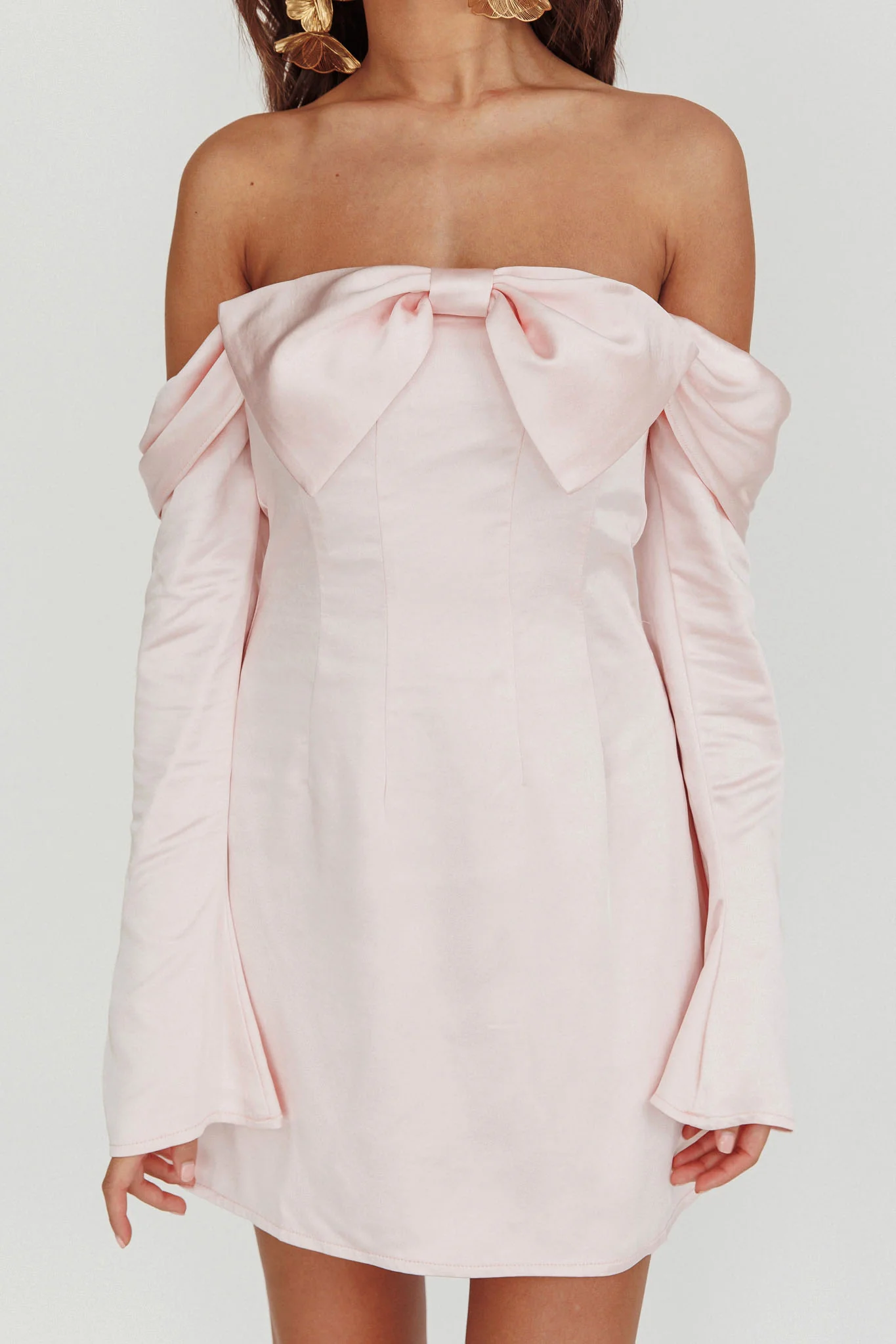 Lilith Off Shoulder Bow Mini Dress Blush - Image 5