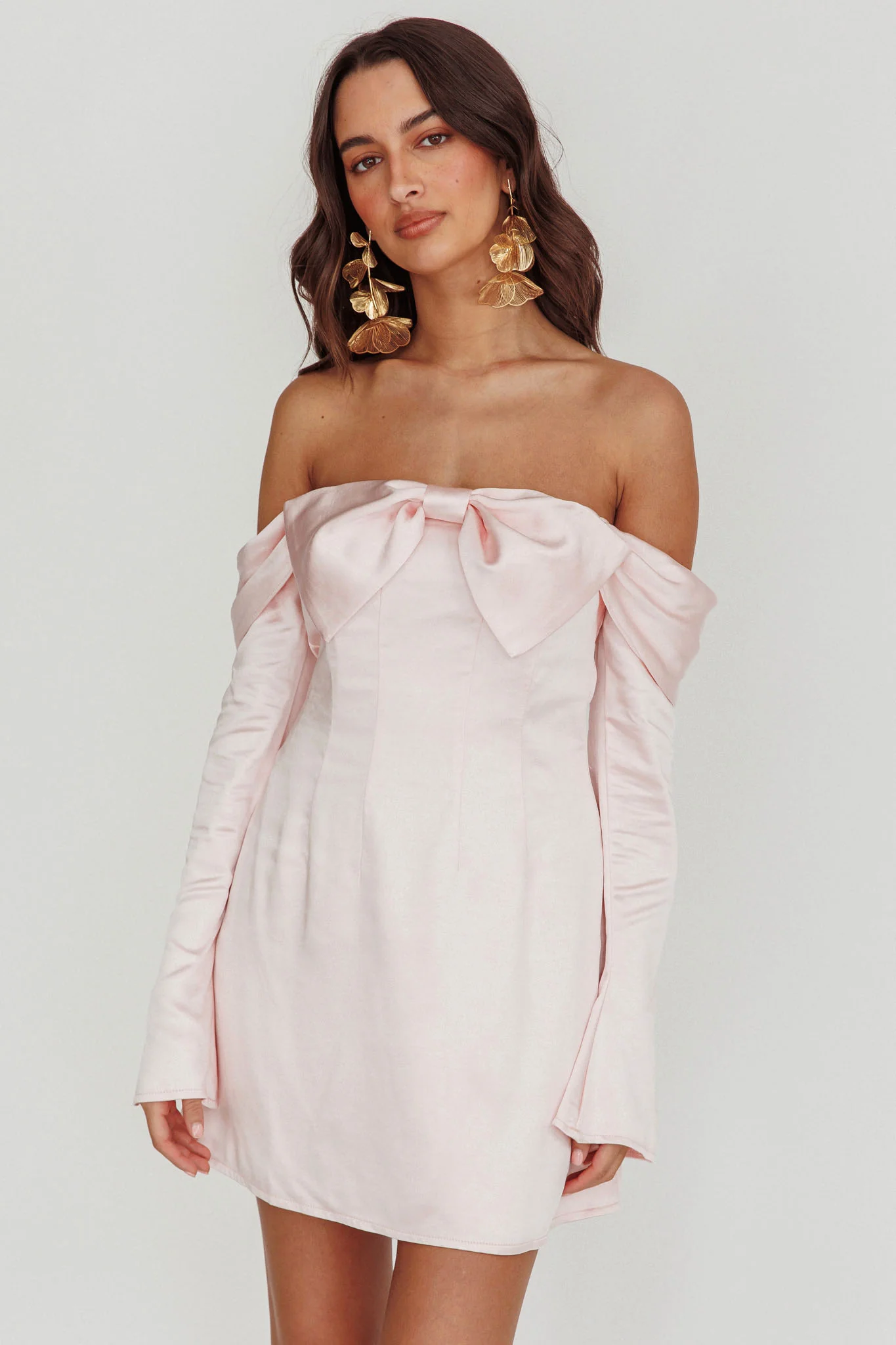 Lilith Off Shoulder Bow Mini Dress Blush - Image 6