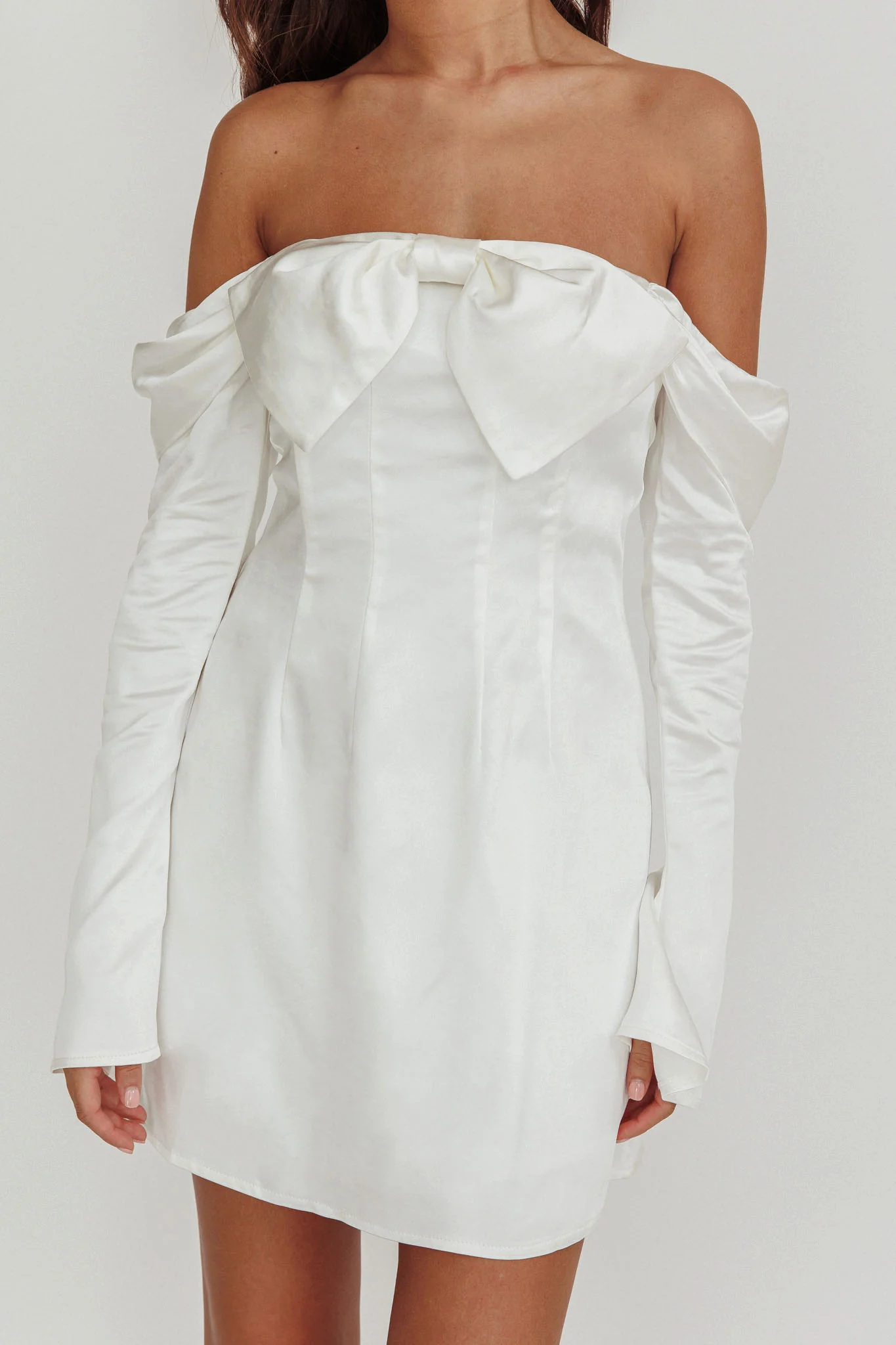 Lilith Off Shoulder Bow Mini Dress White - Image 5